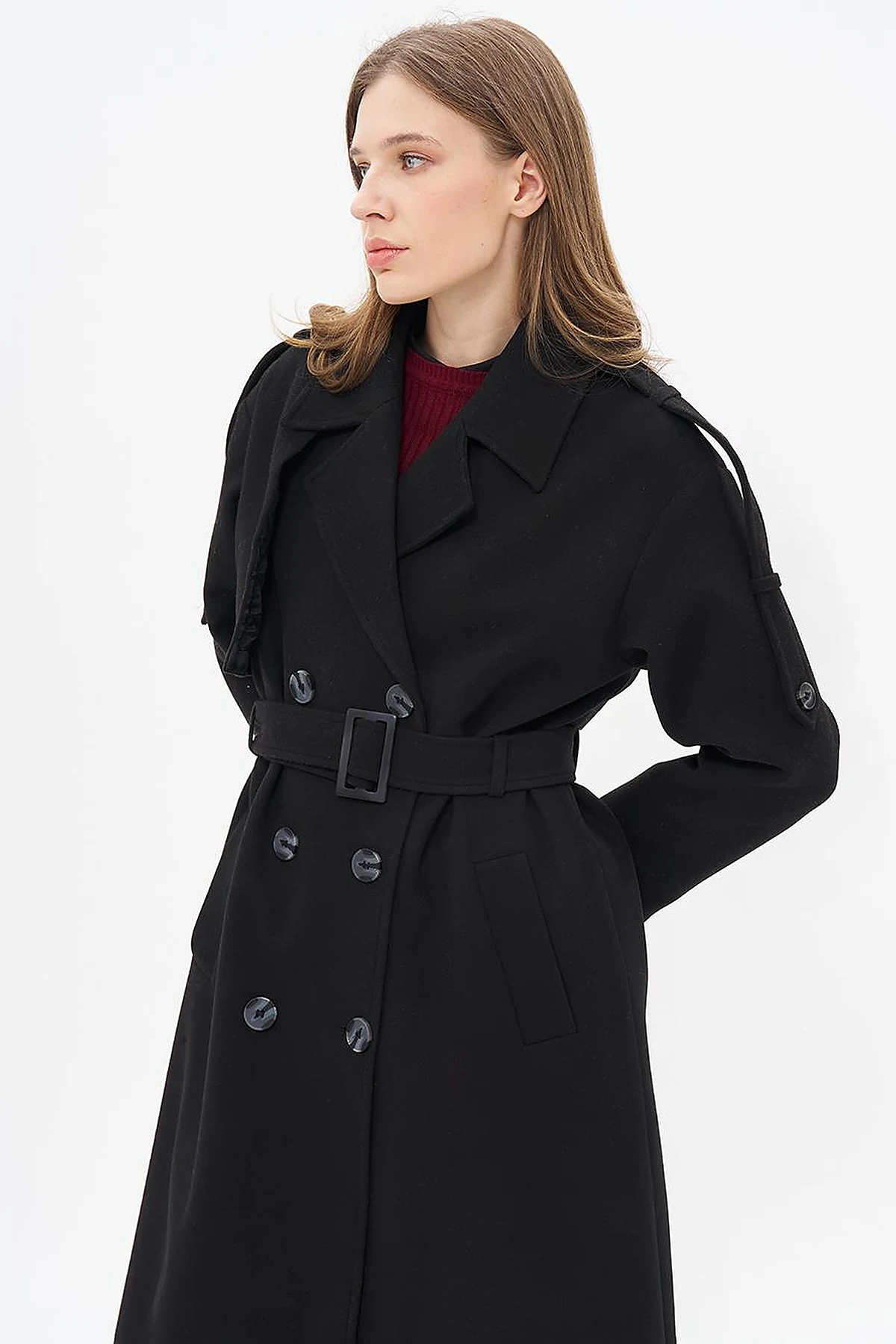 Men's Collar Buckle Wool Coat Black