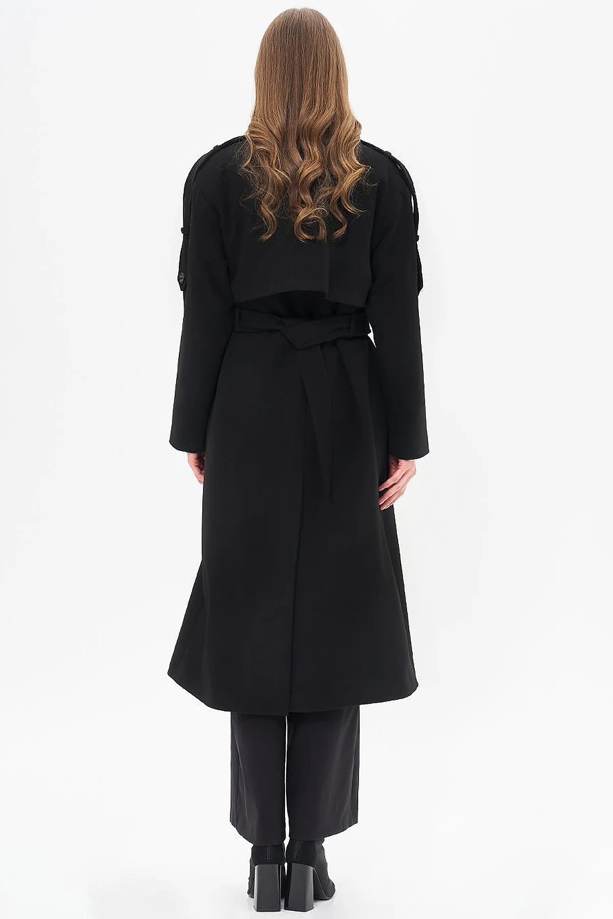 Men's Collar Buckle Wool Coat Black