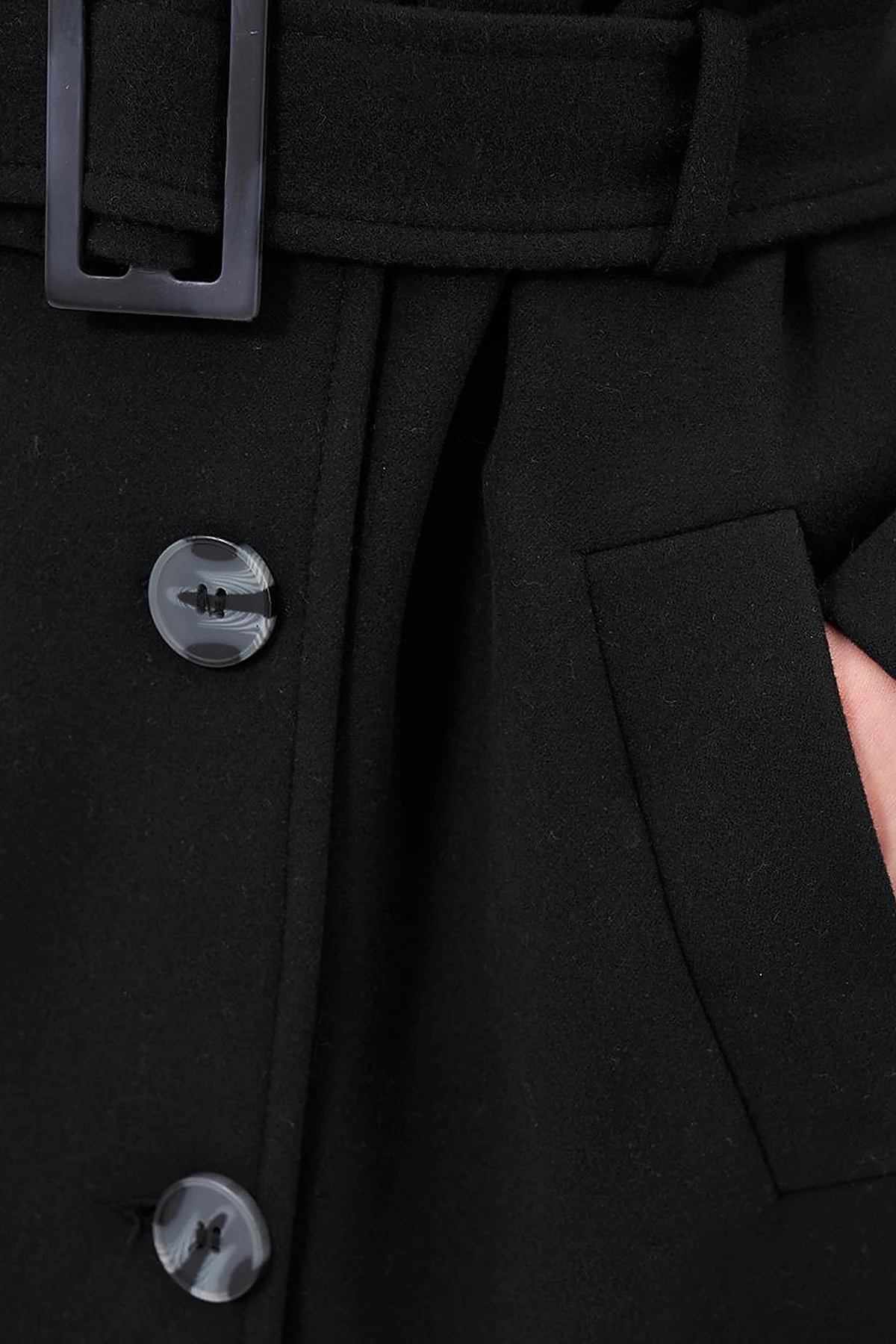 Men's Collar Buckle Wool Coat Black