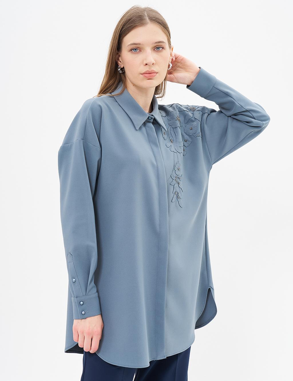 Embroidery Appliqued Shirt Collar Tunic Nephti