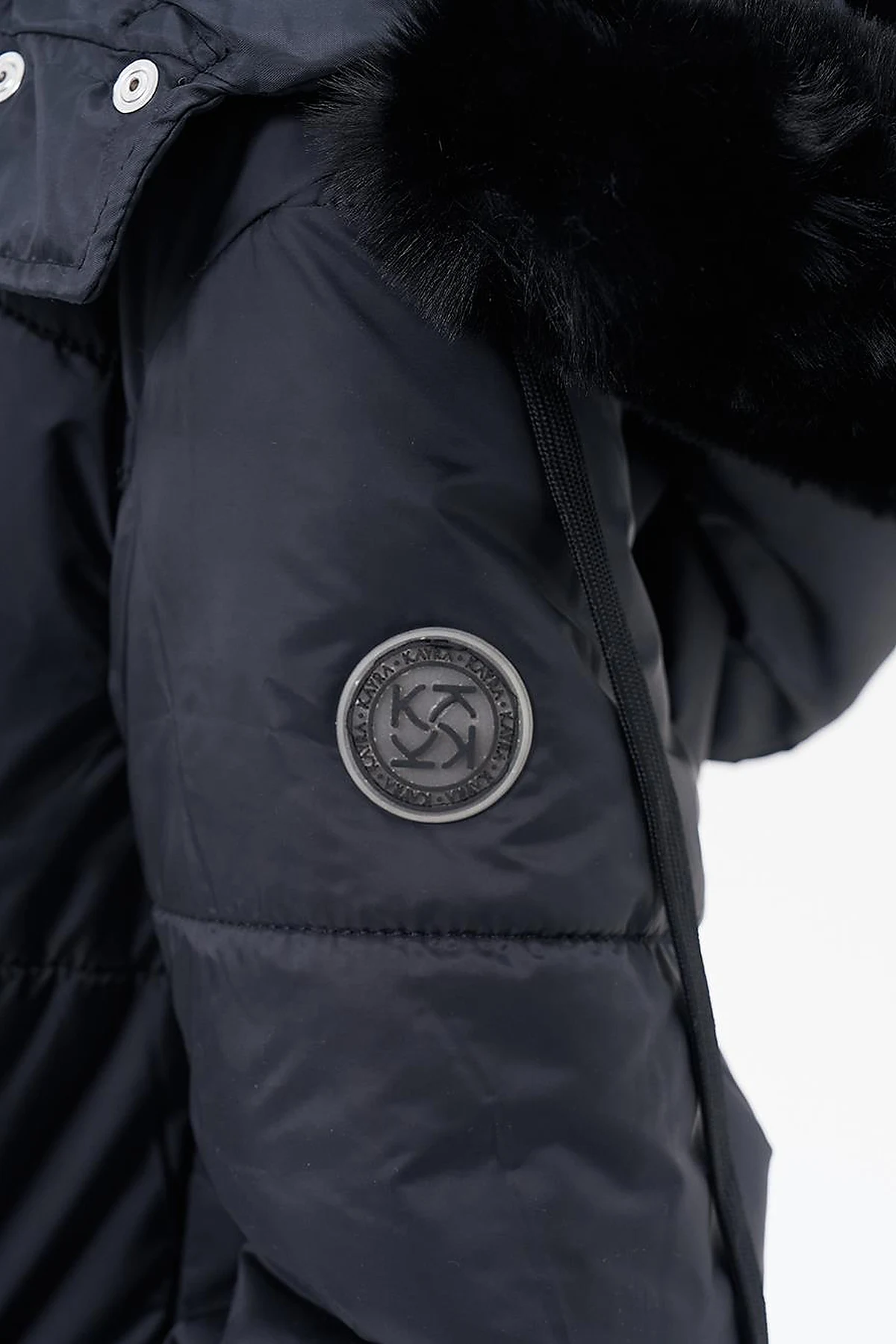 Quilted Anorak Coat with Faux Fur Detail Black