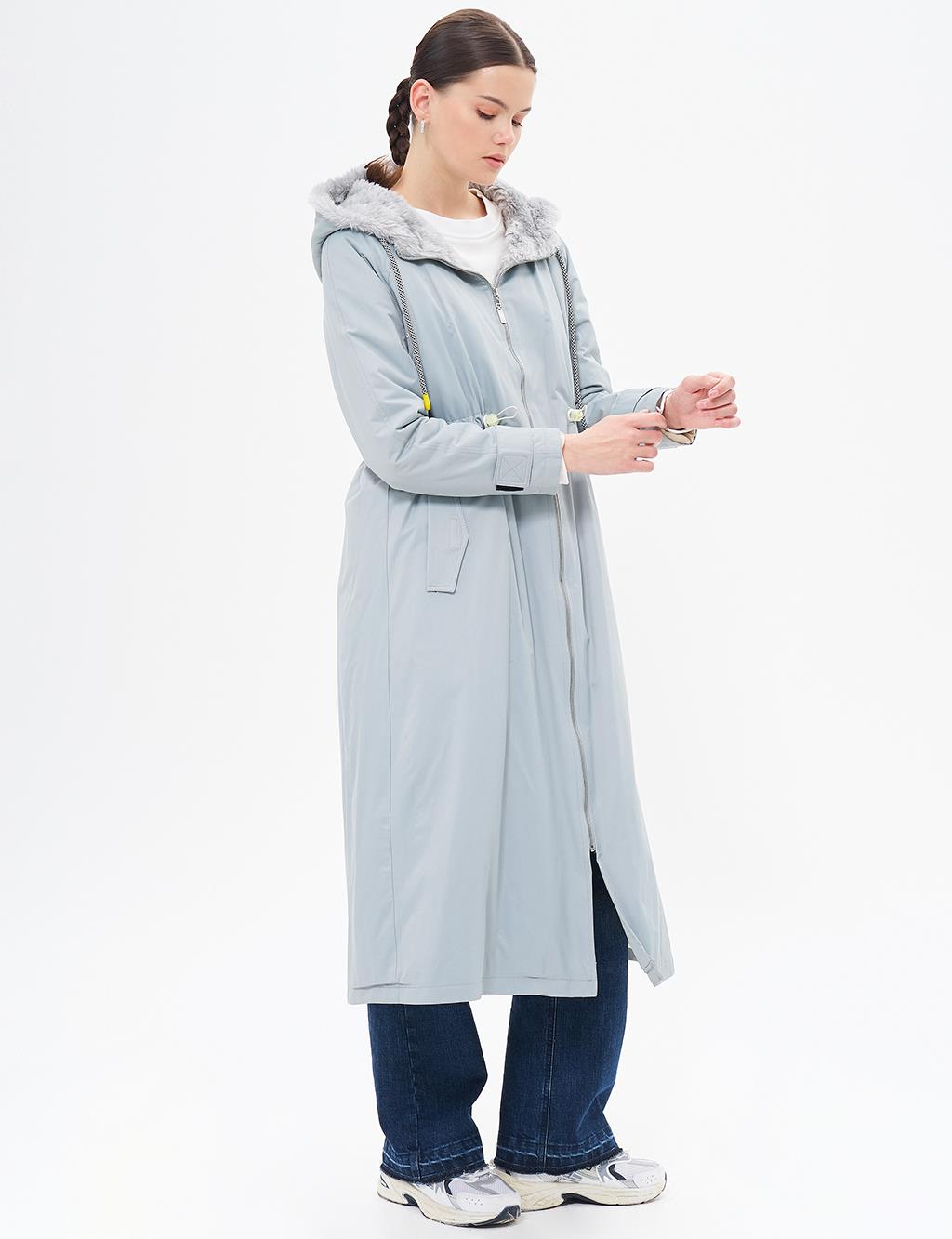 Waist Adjustable Hood Detailed Anorak Coat Mint