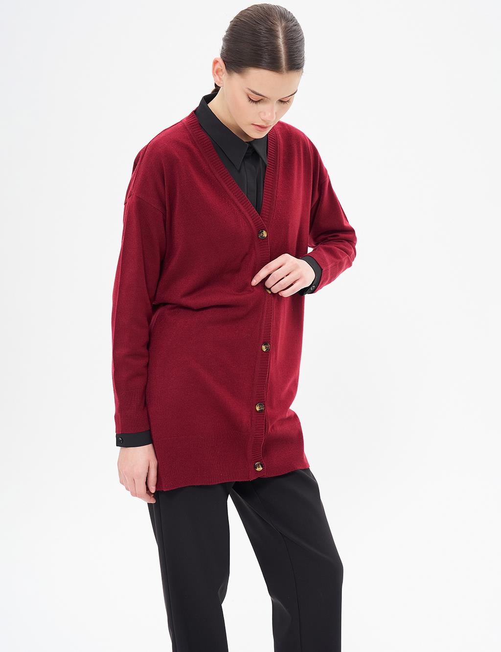 Basic Knitwear Cardigan Claret Red