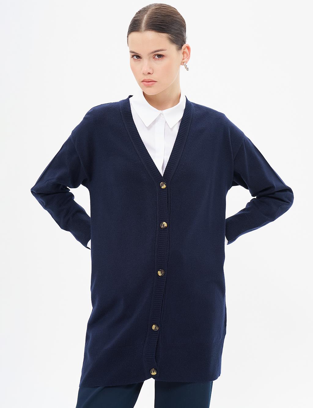 Basic Knitwear Cardigan Navy Blue
