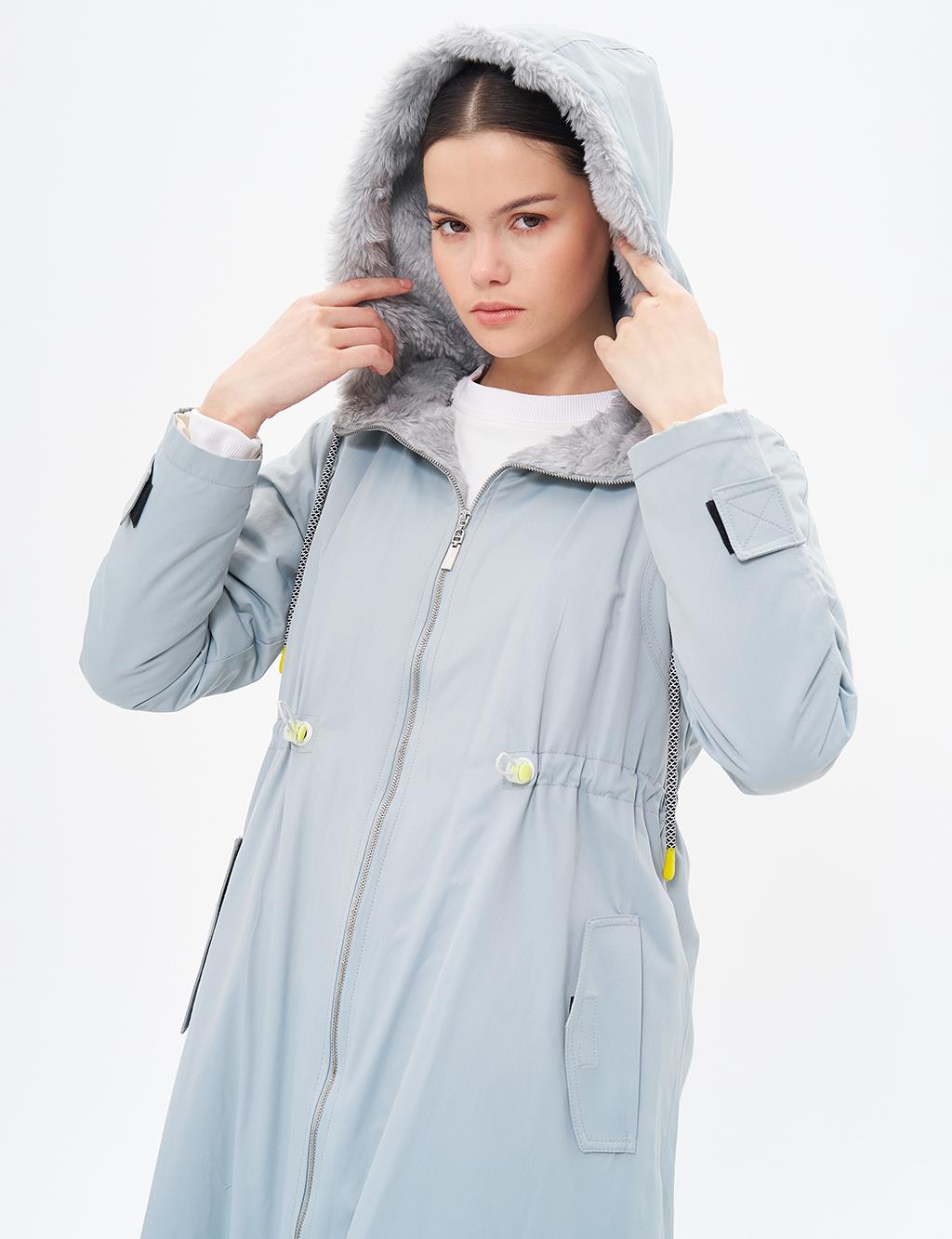 Waist Adjustable Hood Detailed Anorak Coat Mint
