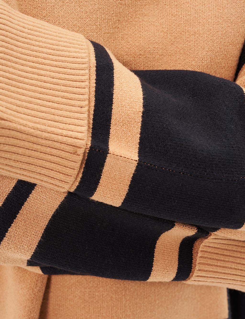 Stripe Pattern Knitwear Tunic Camel-Black