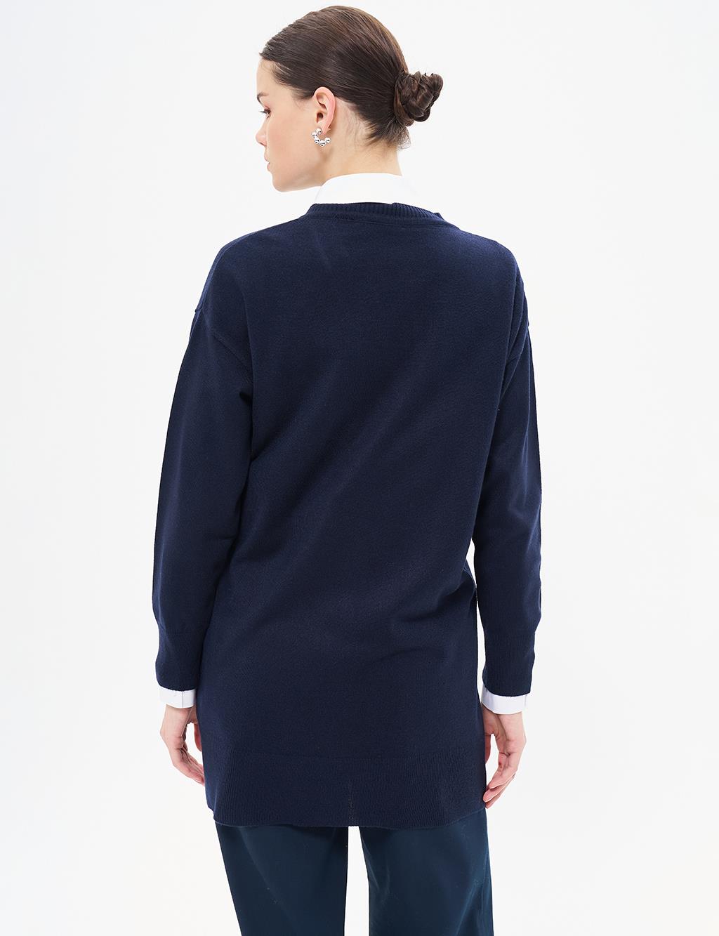 Basic Knitwear Cardigan Navy Blue