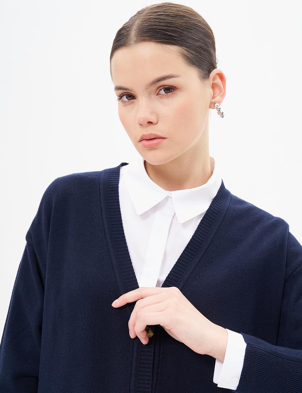 Basic Knitwear Cardigan Navy Blue