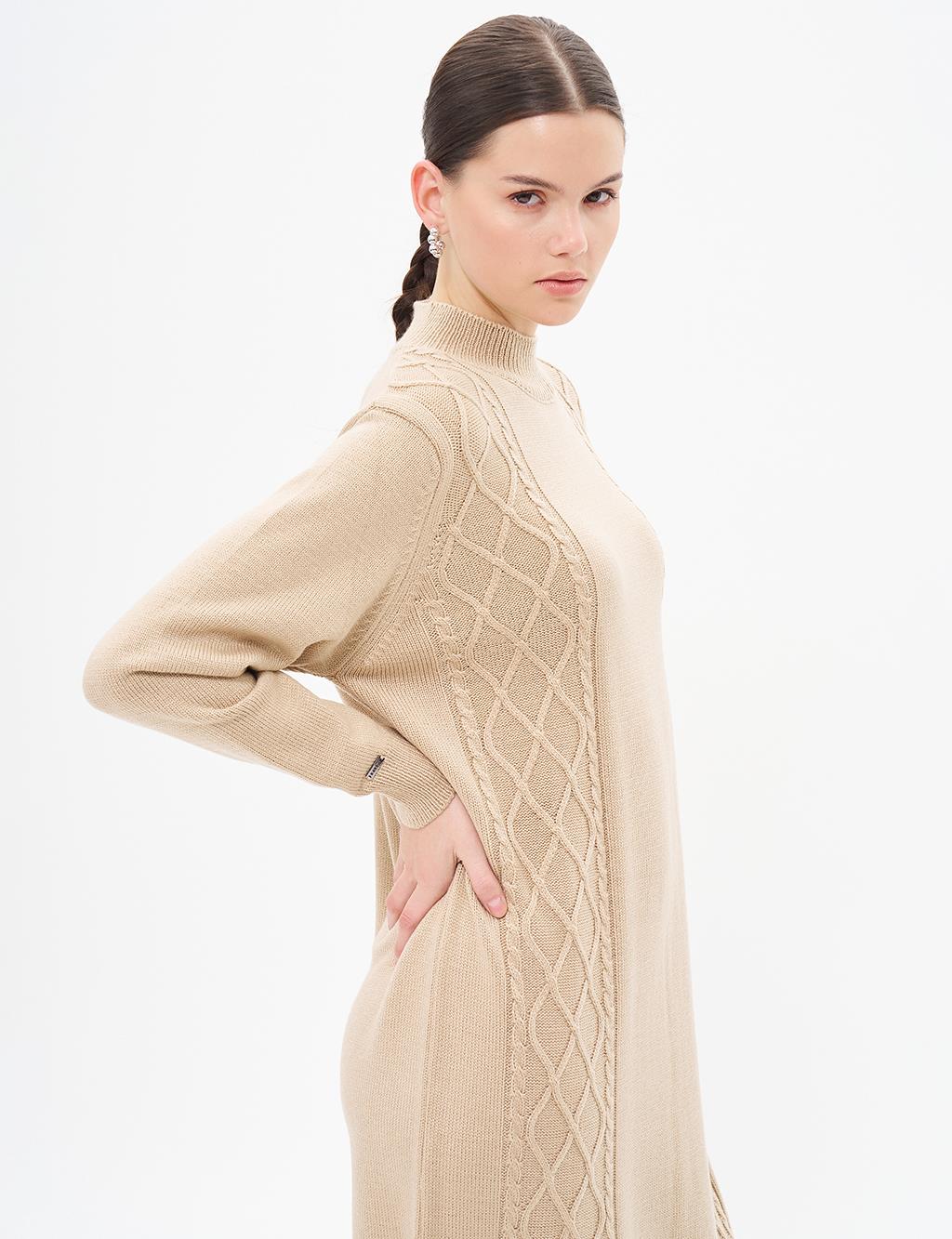 Patterned Knitwear Dress Stone