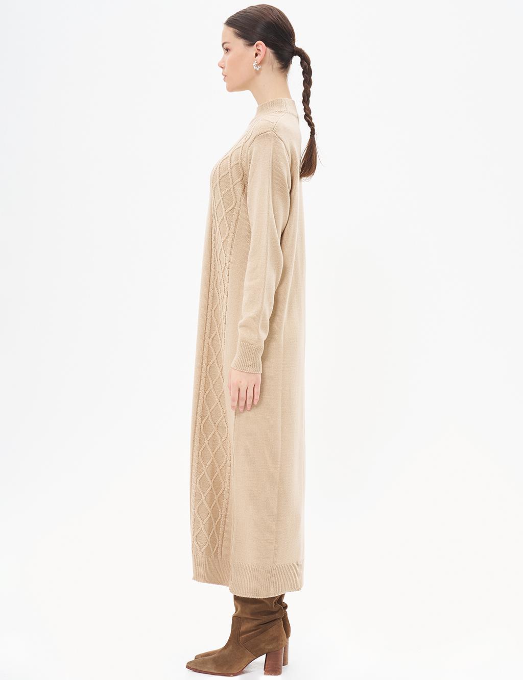 Patterned Knitwear Dress Stone