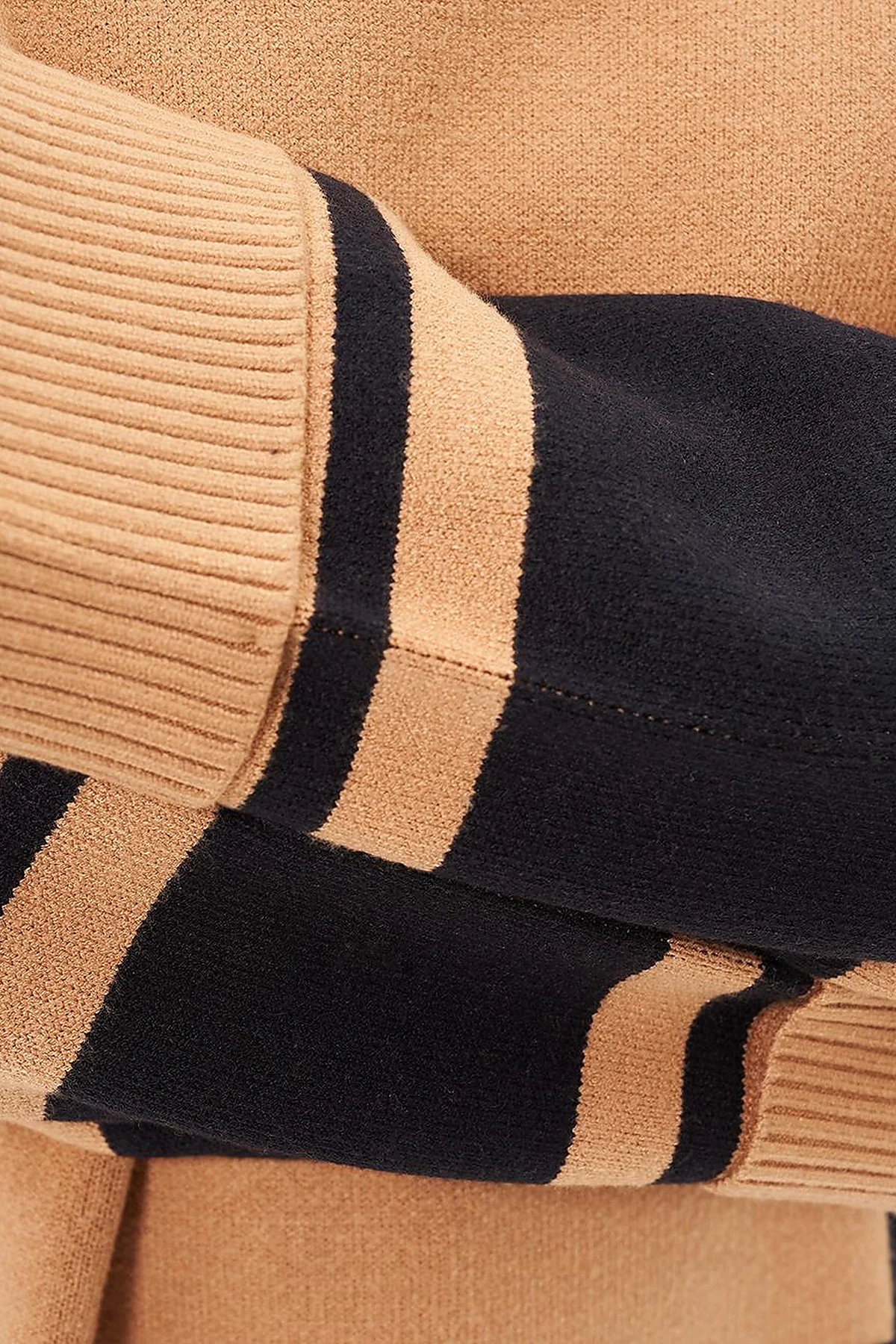 Stripe Pattern Knitwear Tunic Camel-Black