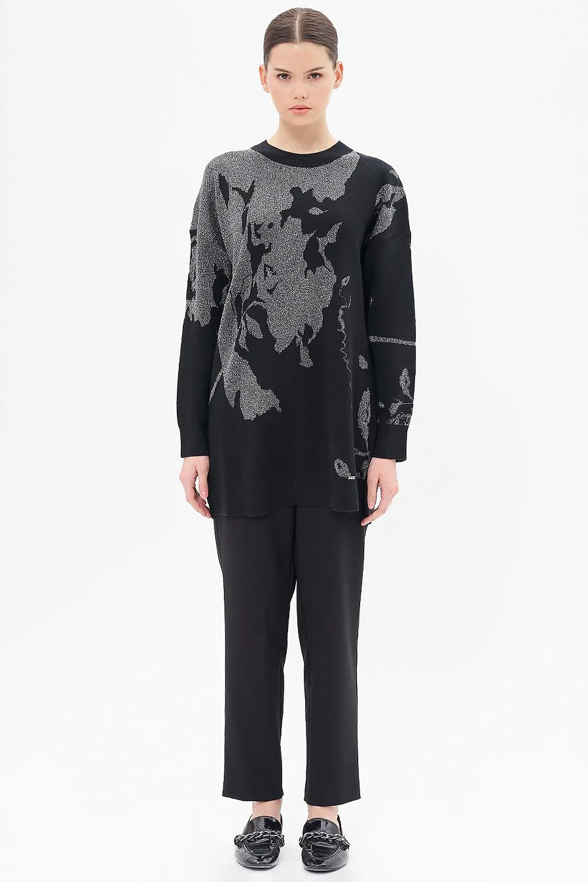 Low Shoulder Crew Neck Knitwear Tunic Black