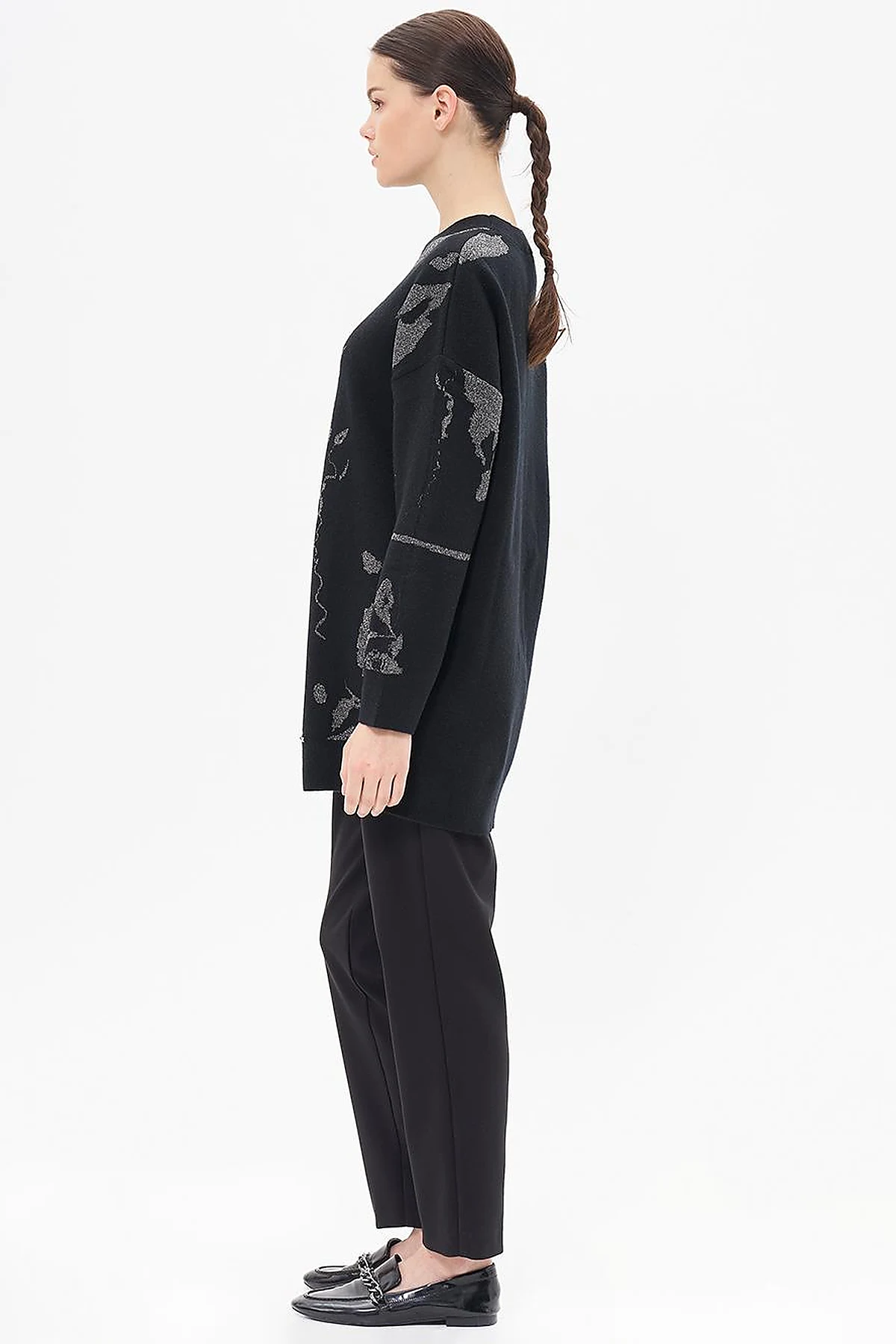 Low Shoulder Crew Neck Knitwear Tunic Black