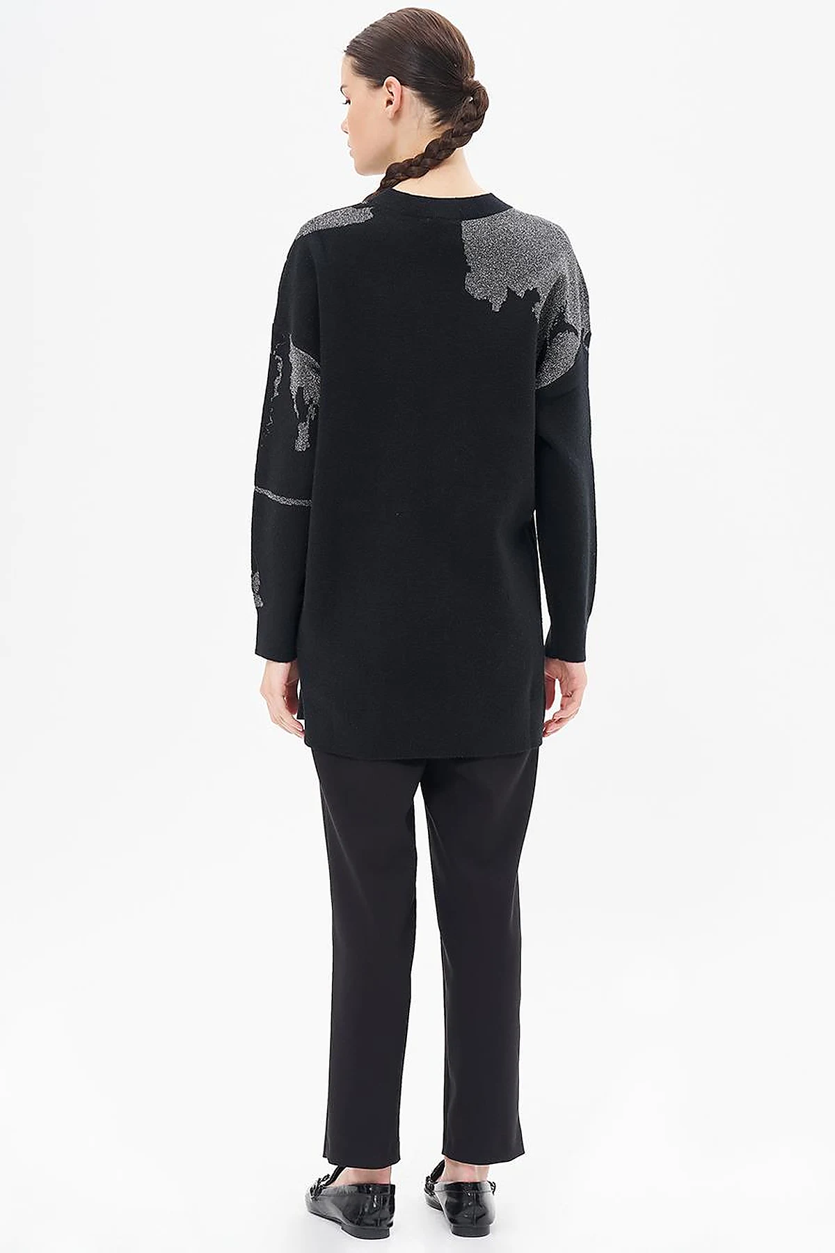 Low Shoulder Crew Neck Knitwear Tunic Black