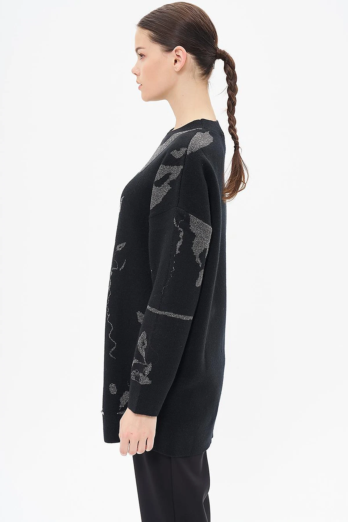 Low Shoulder Crew Neck Knitwear Tunic Black