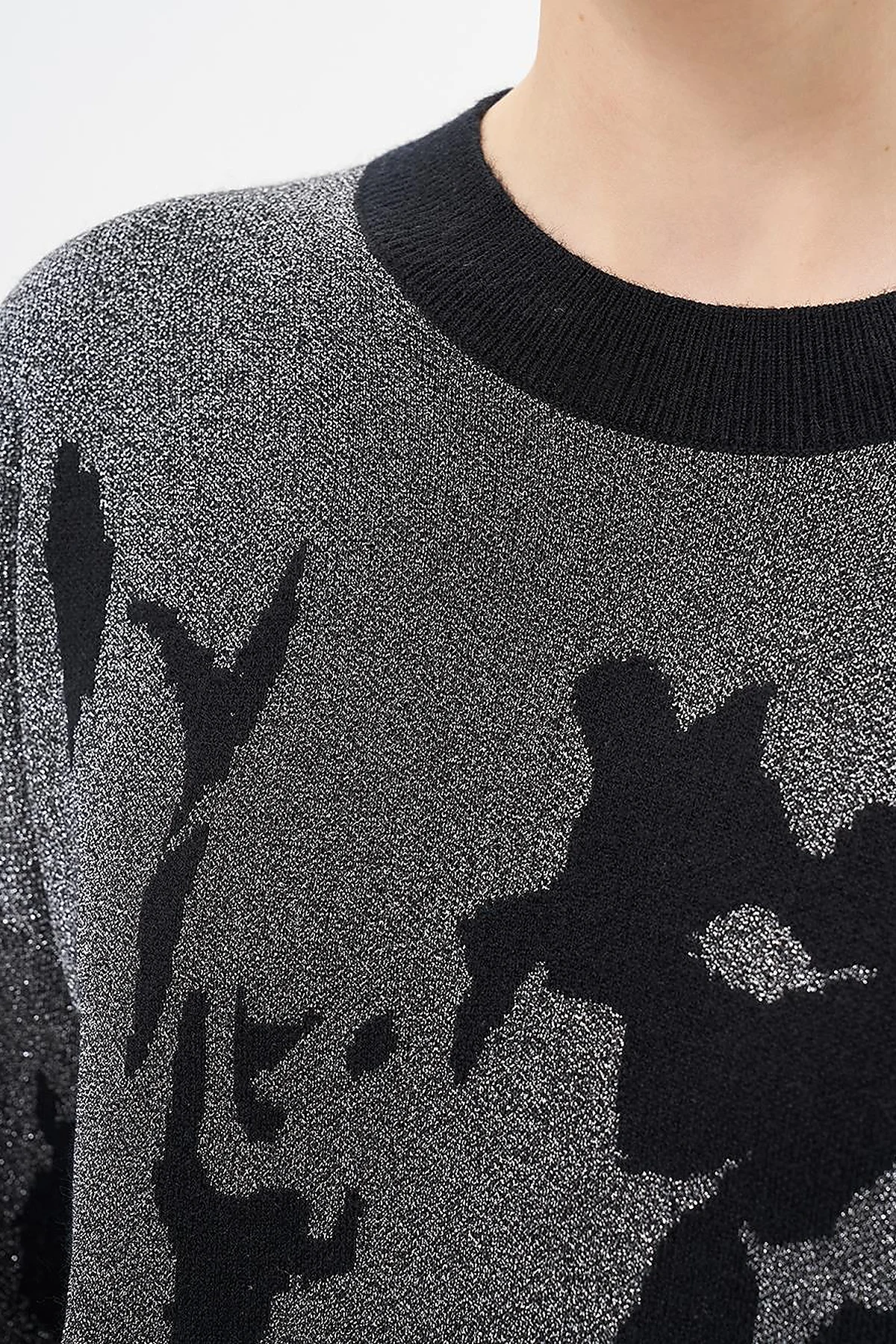 Low Shoulder Crew Neck Knitwear Tunic Black