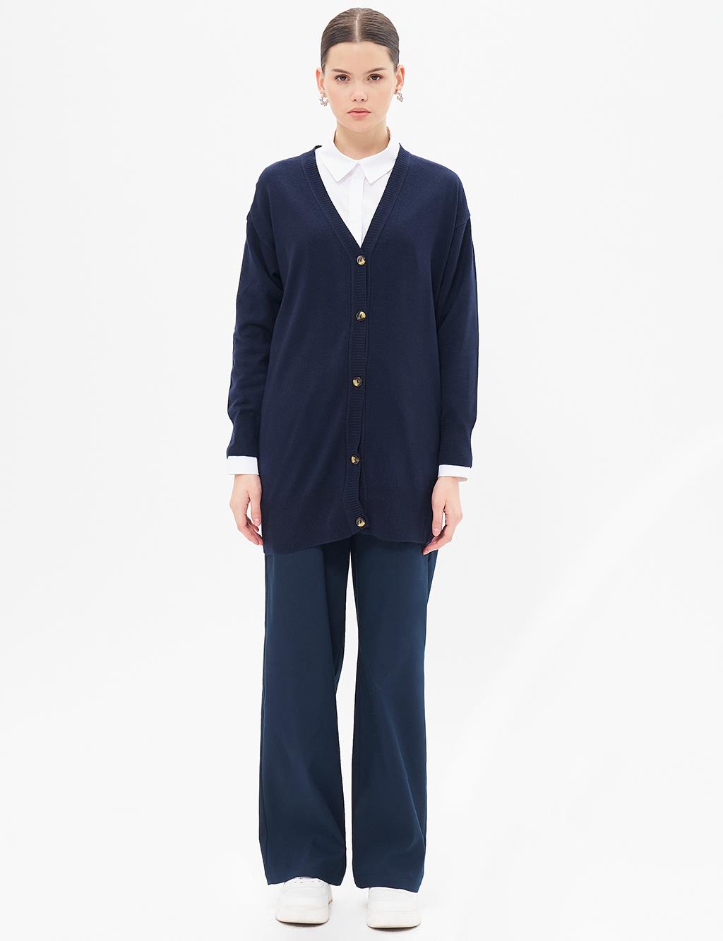 Basic Knitwear Cardigan Navy Blue