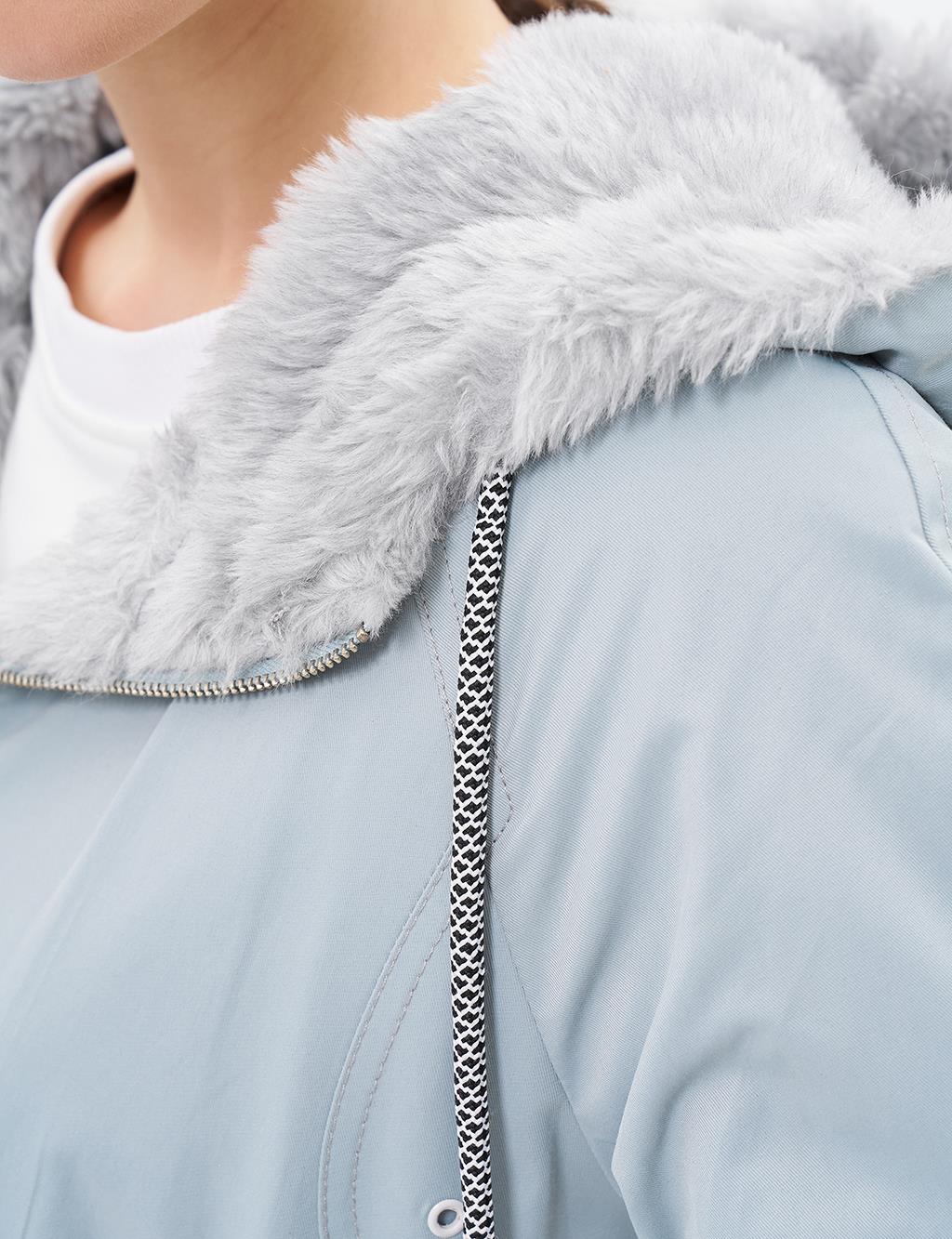 Waist Adjustable Hood Detailed Anorak Coat Mint