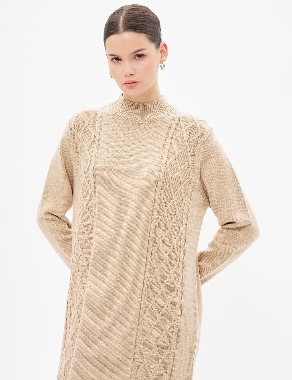 Patterned Knitwear Dress Stone