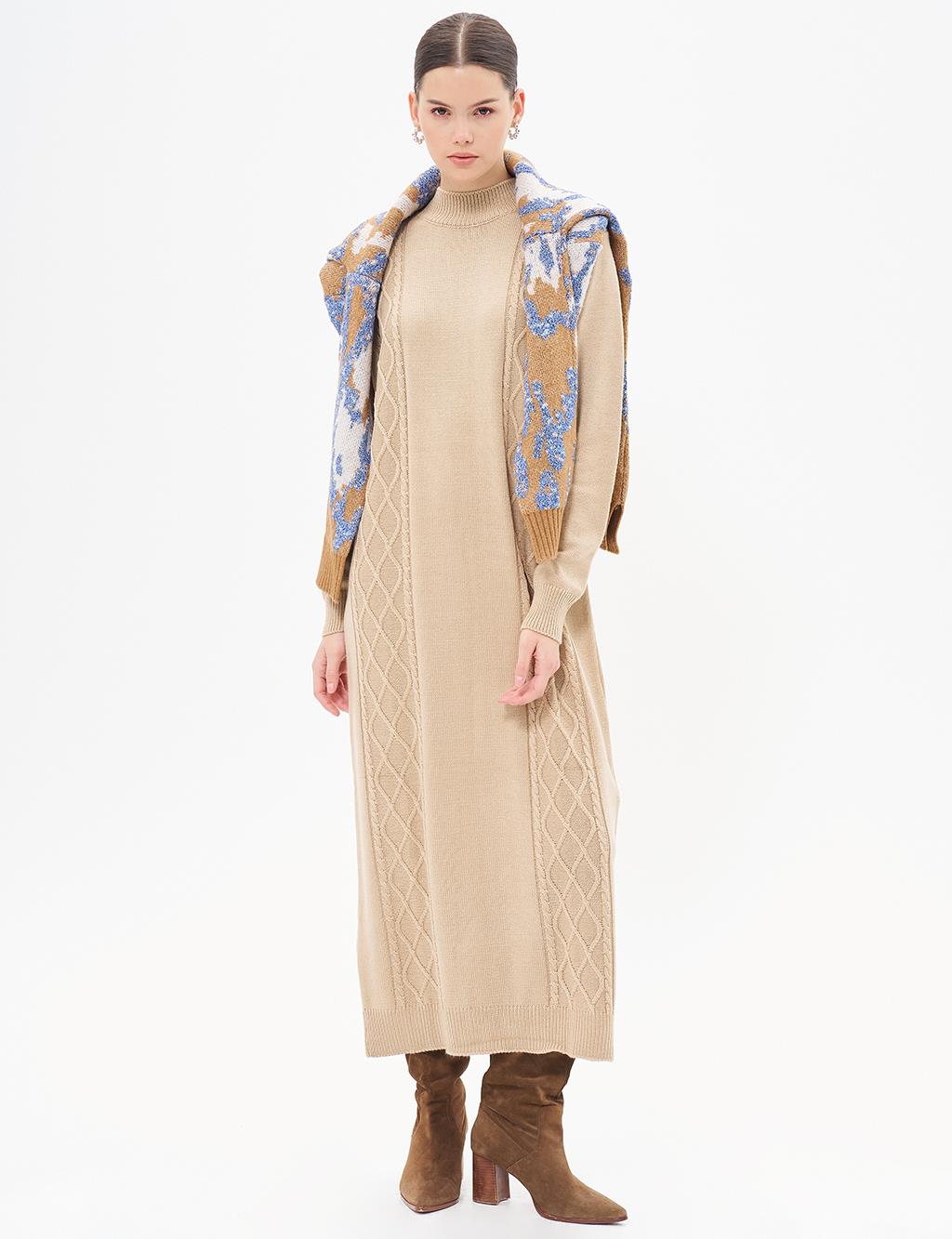 Patterned Knitwear Dress Stone