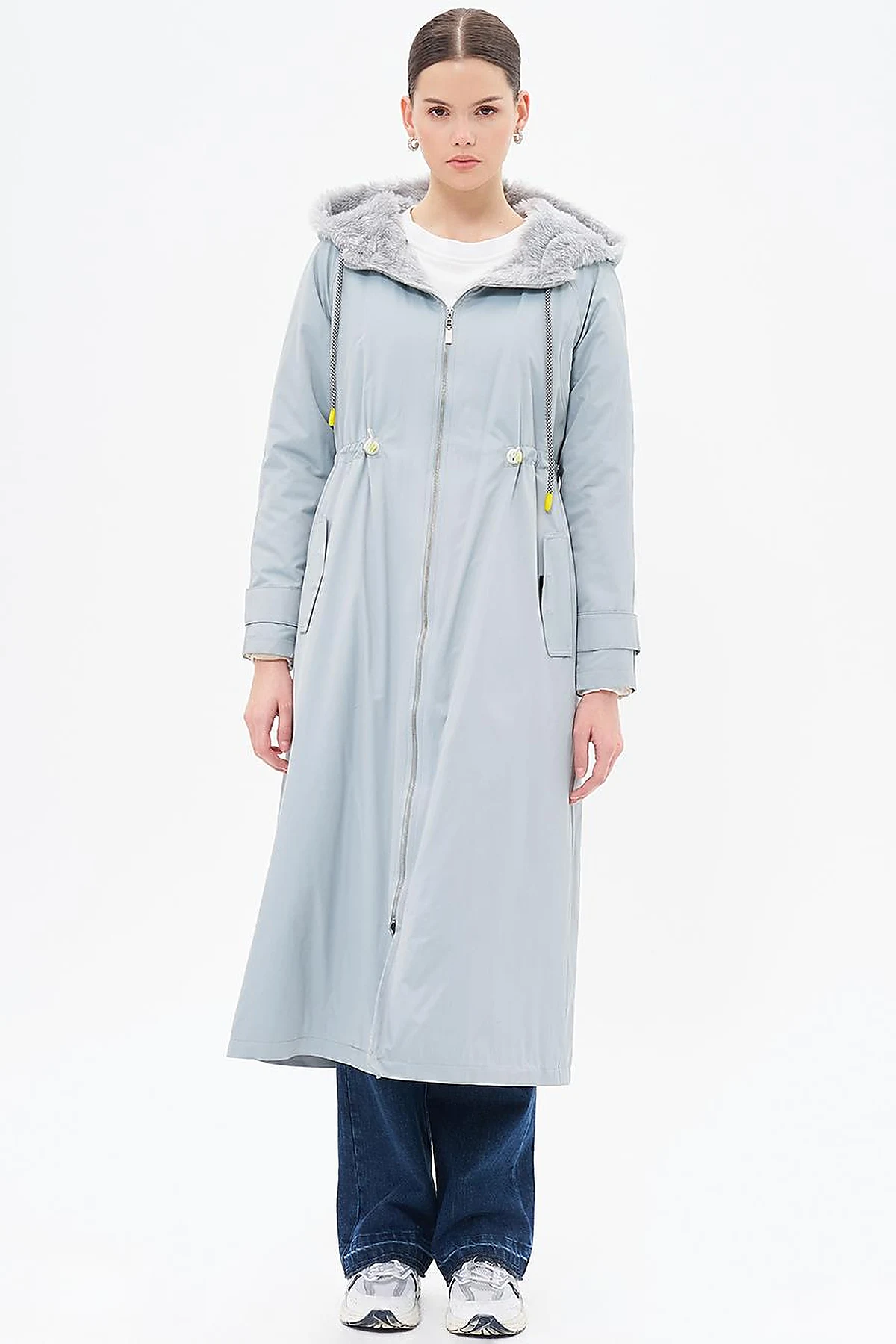 Waist Adjustable Hood Detailed Anorak Coat Mint