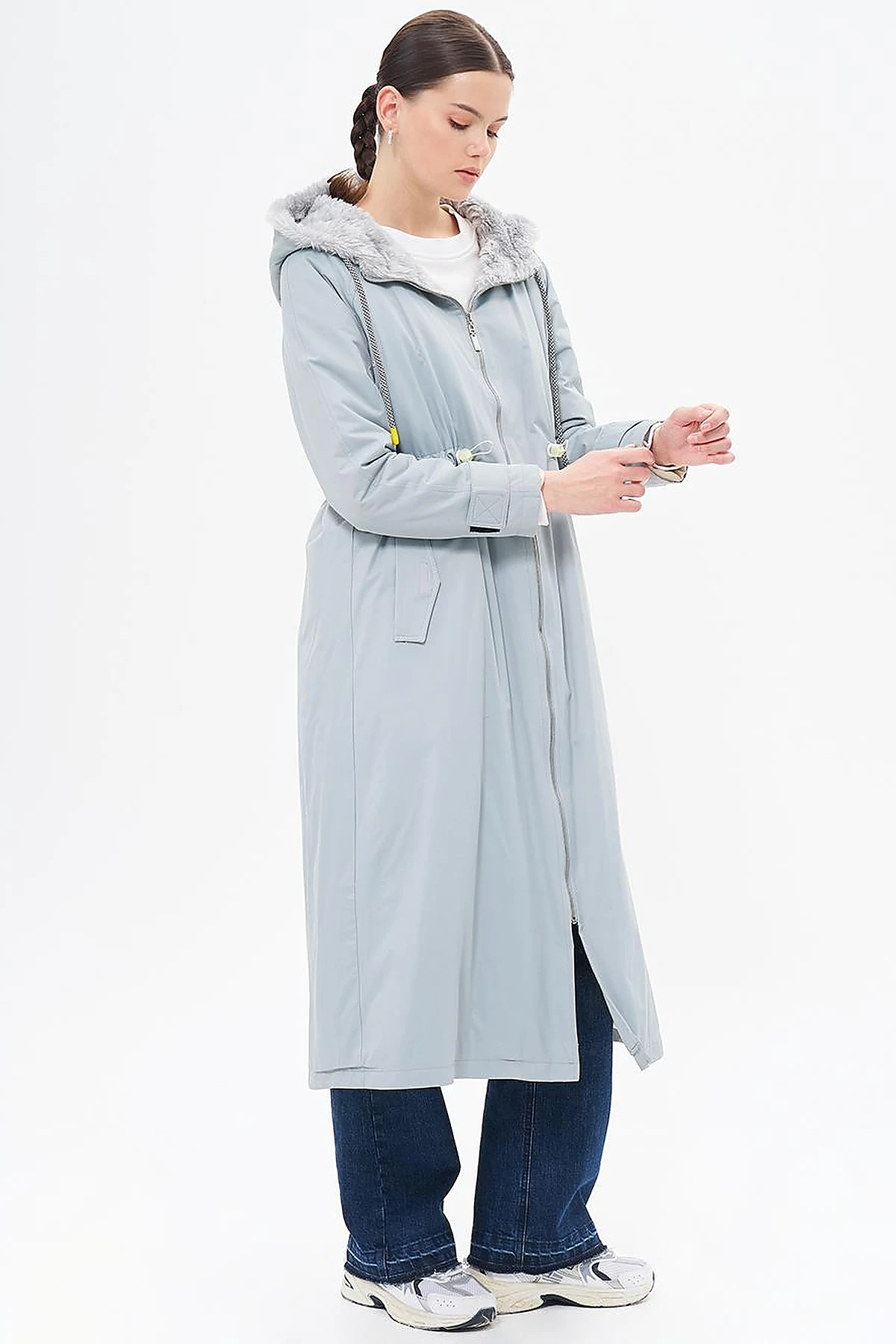 Waist Adjustable Hood Detailed Anorak Coat Mint