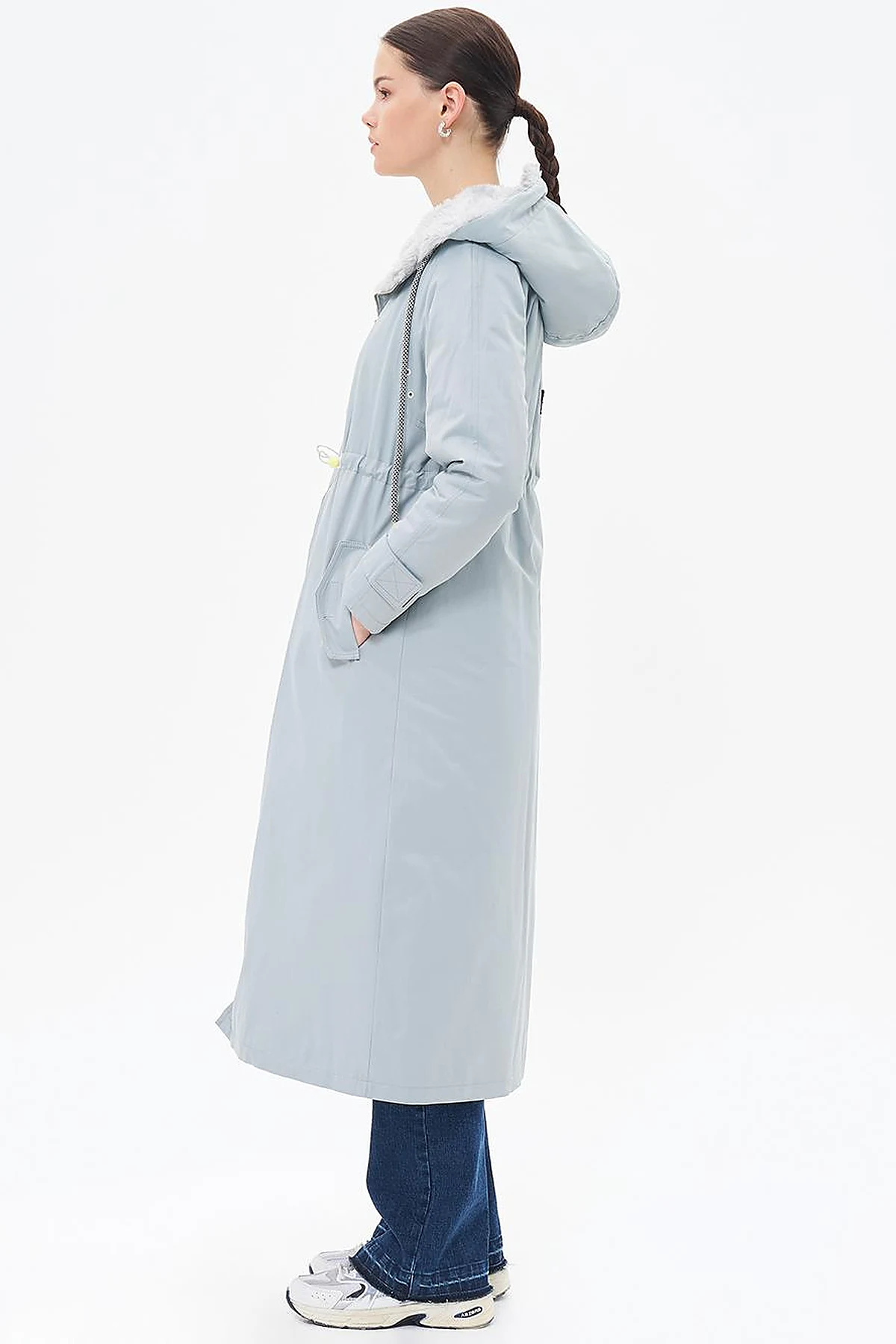 Waist Adjustable Hood Detailed Anorak Coat Mint