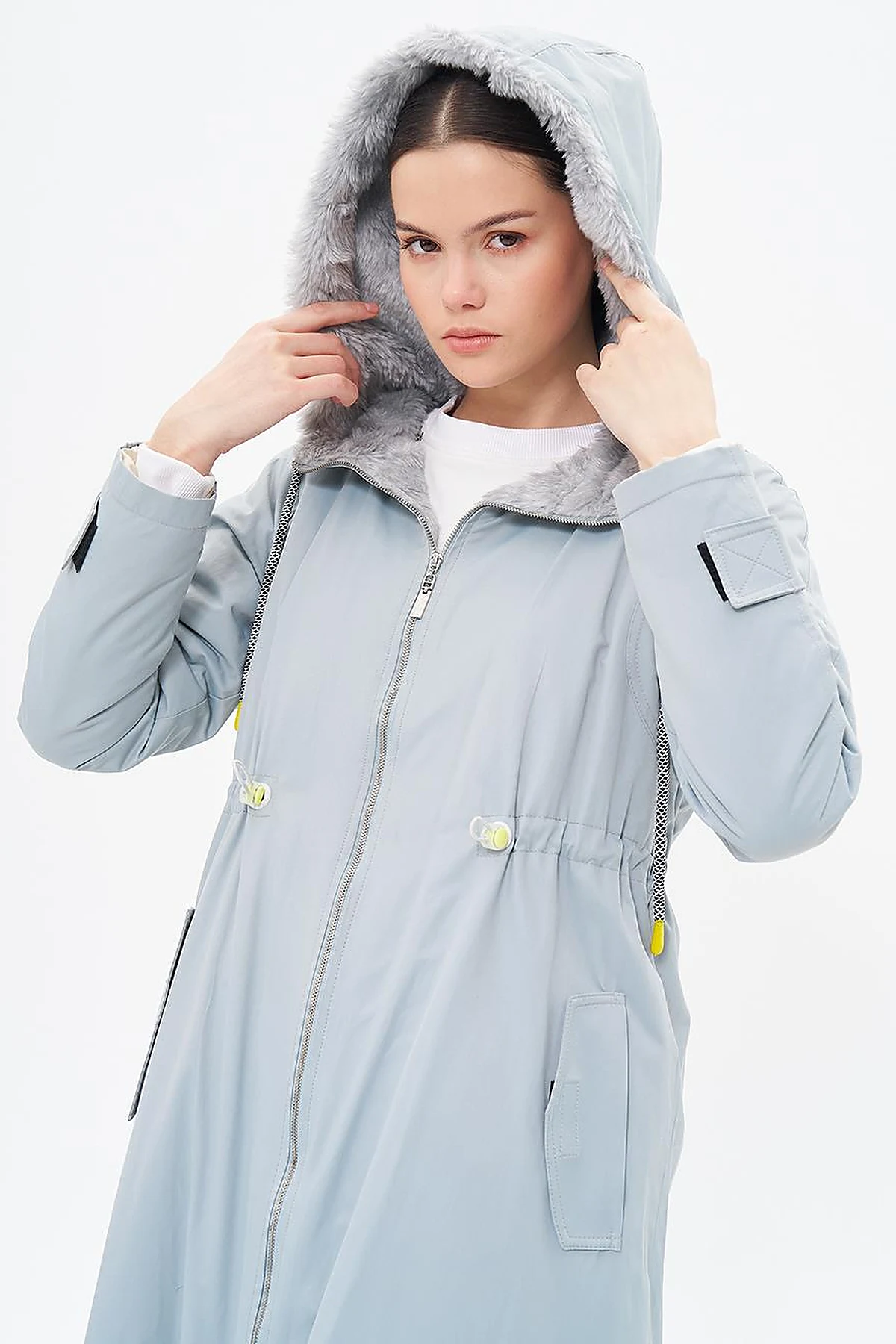 Waist Adjustable Hood Detailed Anorak Coat Mint
