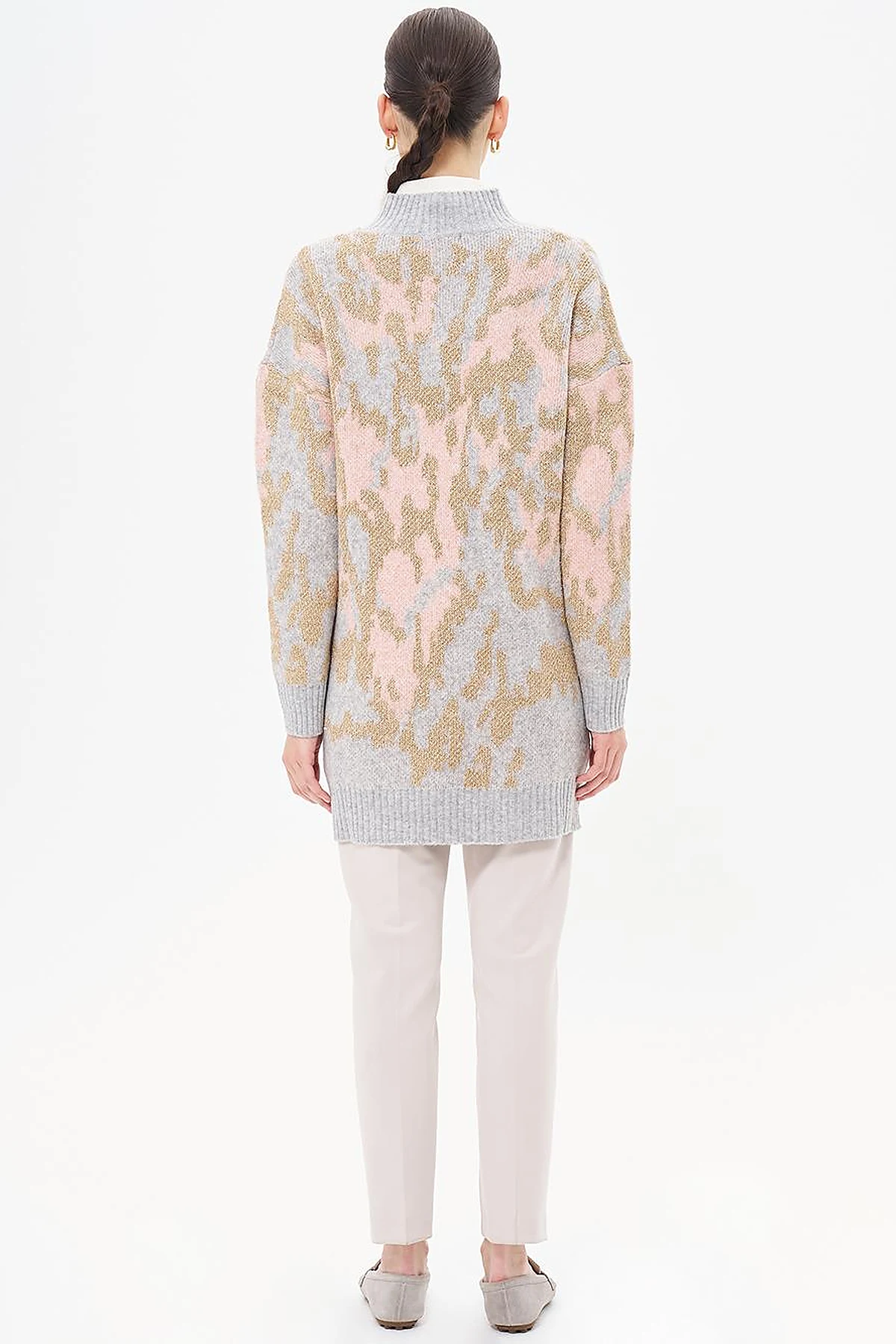Abstract Patterned Knitwear Tunic Pink 