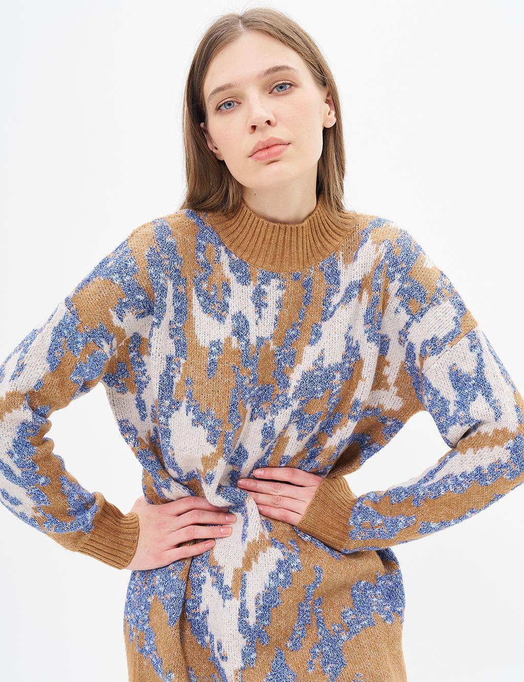 Abstract Patterned Knitwear Tunic Indigo 