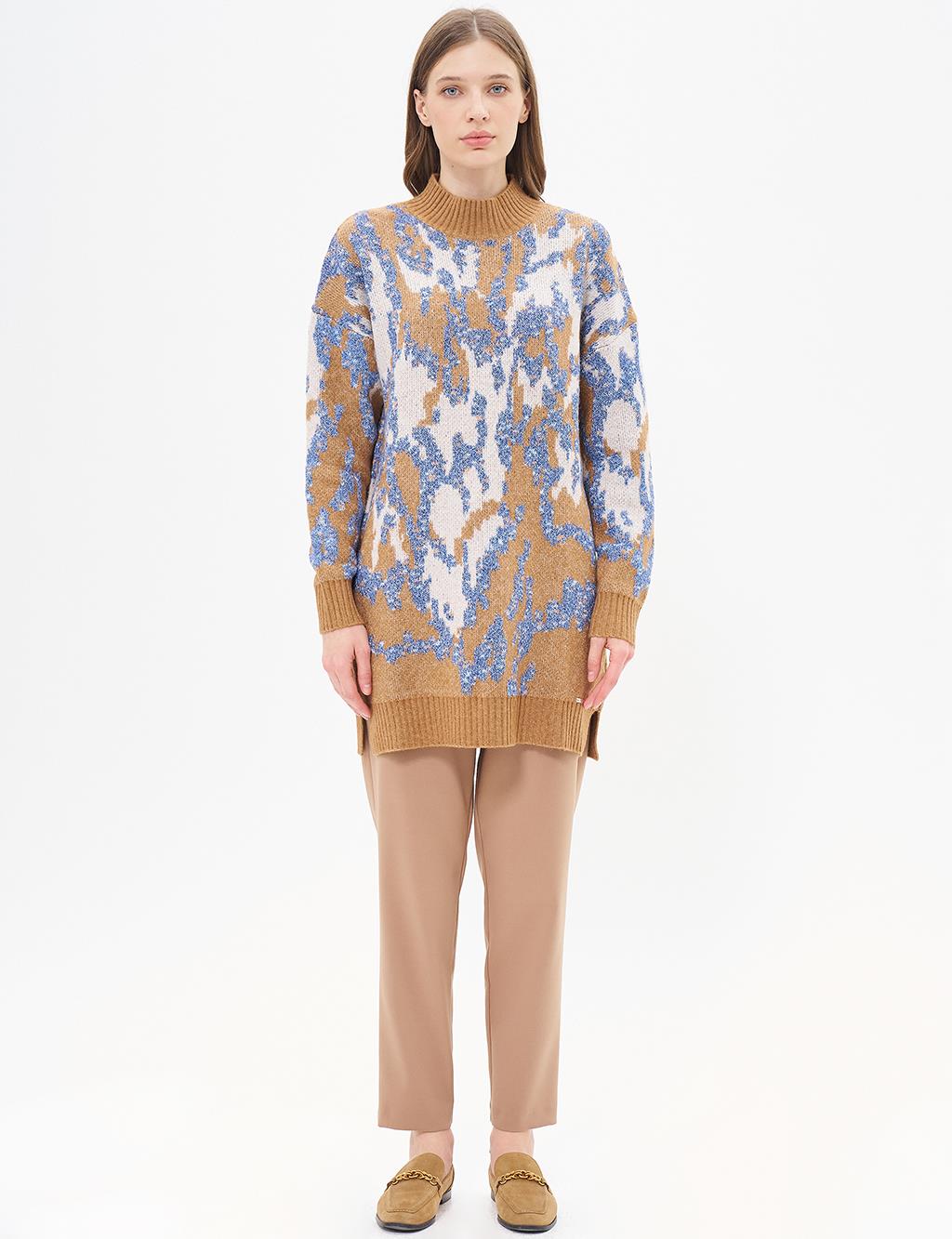 Abstract Patterned Knitwear Tunic Indigo 