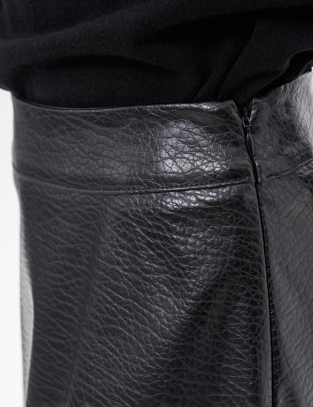 Faux Leather Flared Skirt Black