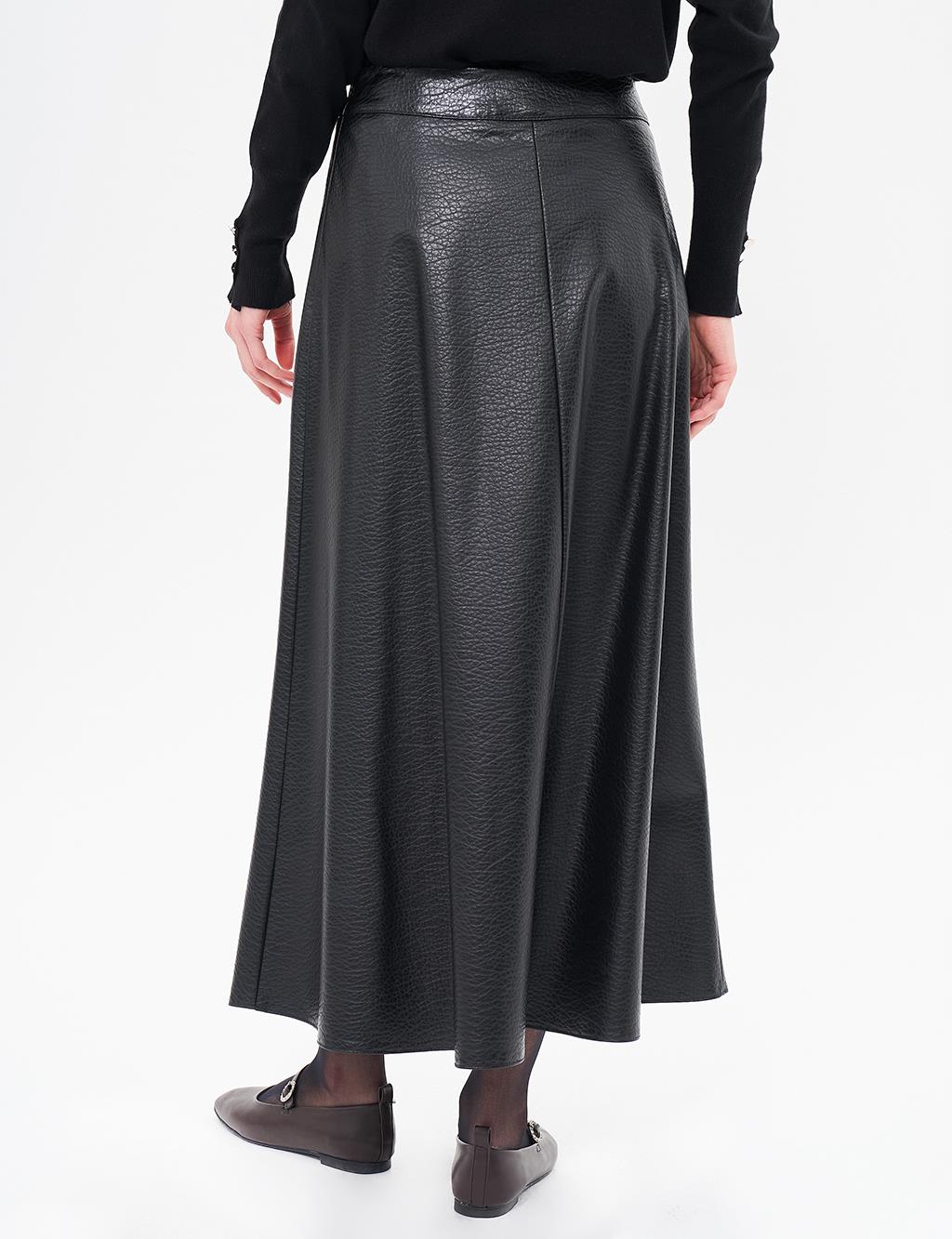 Faux Leather Flared Skirt Black