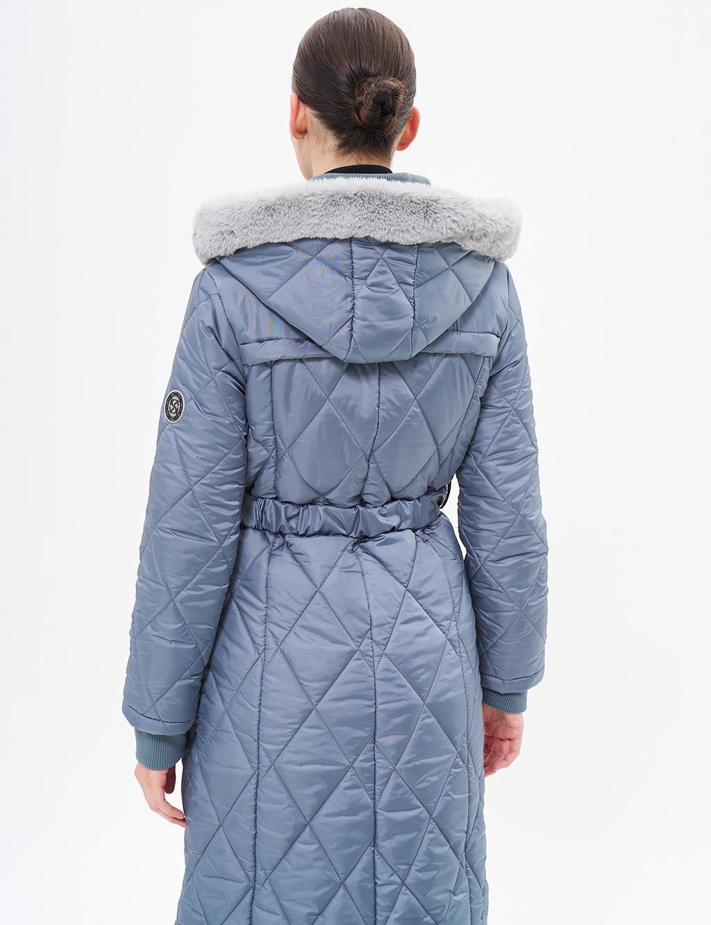 High Collar Zipper Detailed Quilted Anorak Coat Nefti