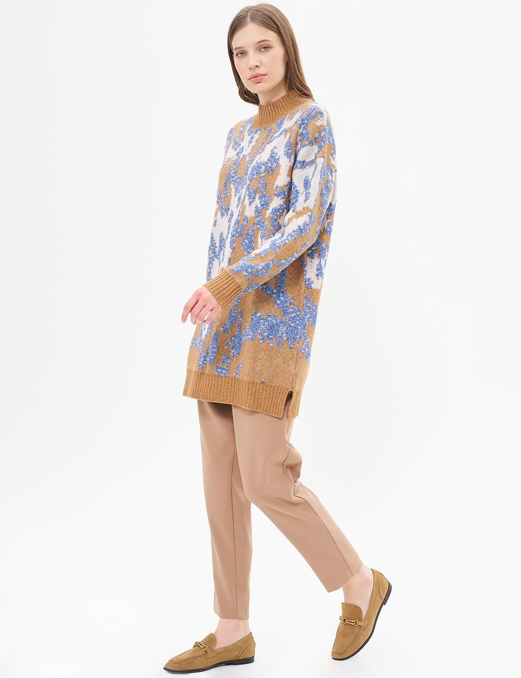 Abstract Patterned Knitwear Tunic Indigo 