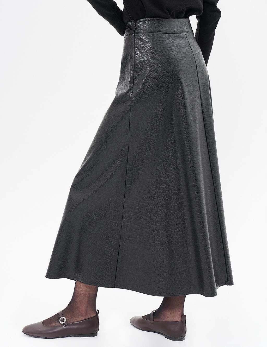 Faux Leather Flared Skirt Black