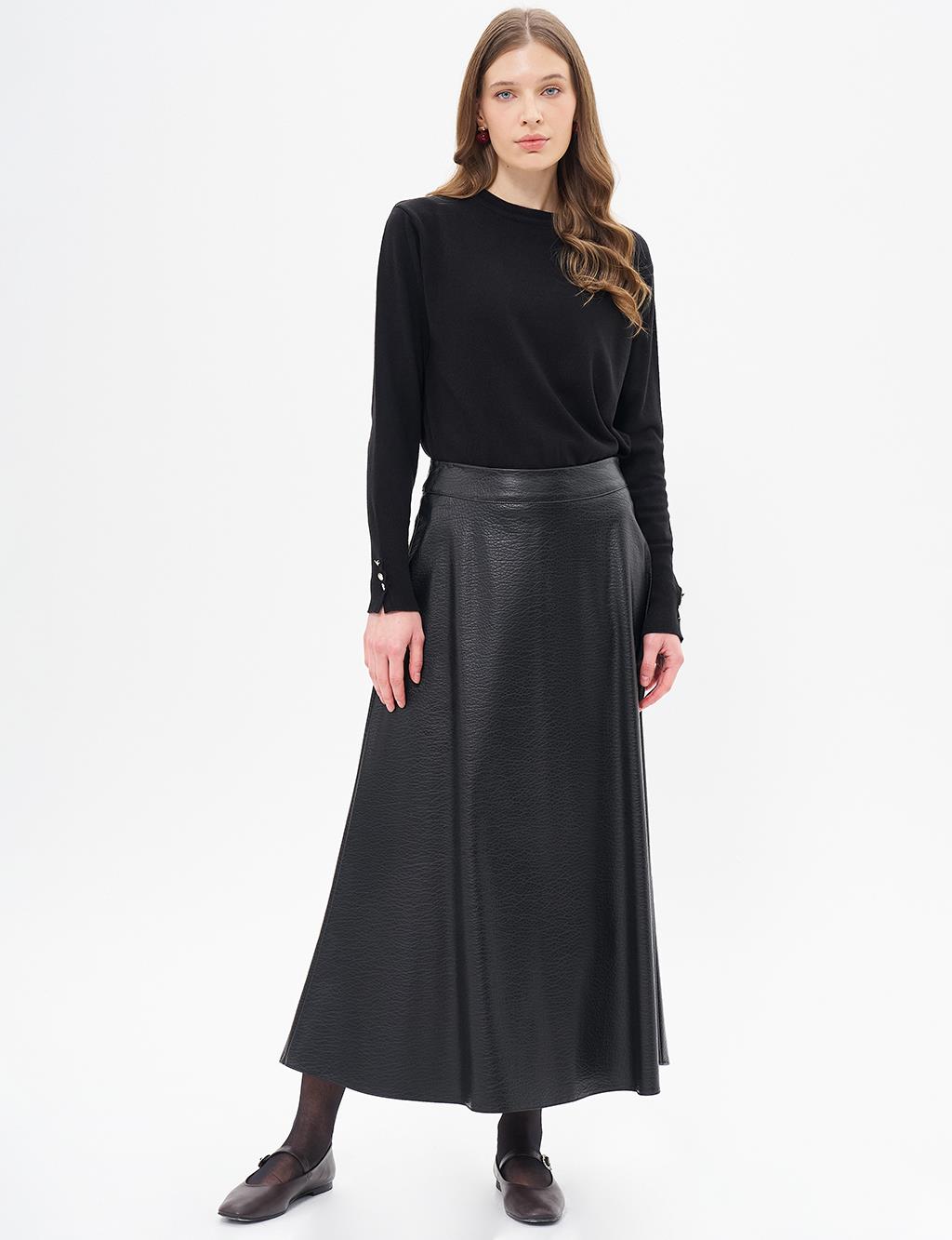 Faux Leather Flared Skirt Black