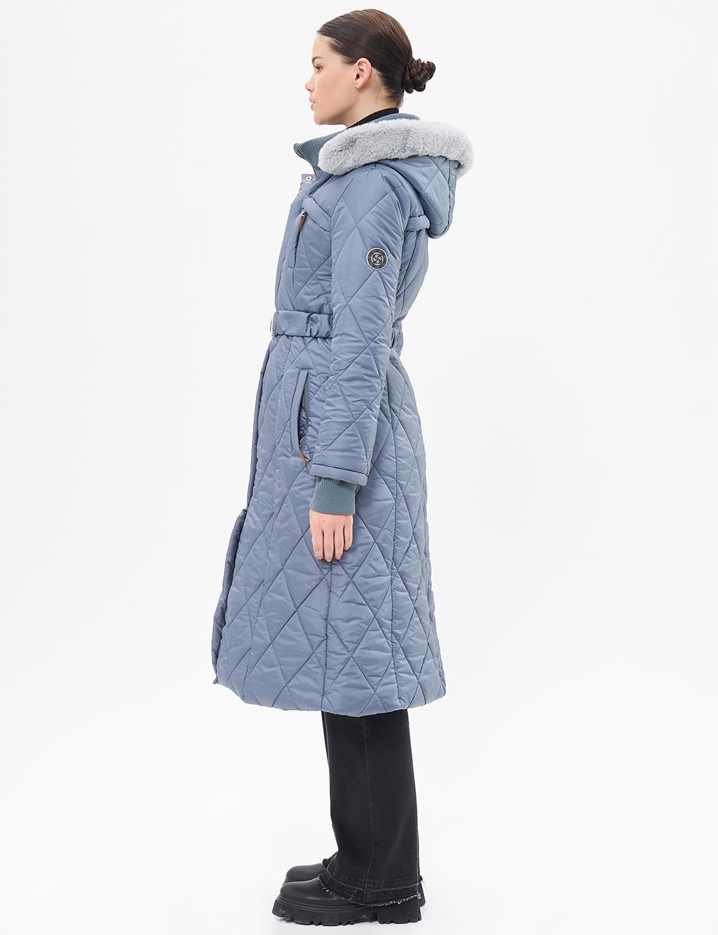 High Collar Zipper Detailed Quilted Anorak Coat Nefti