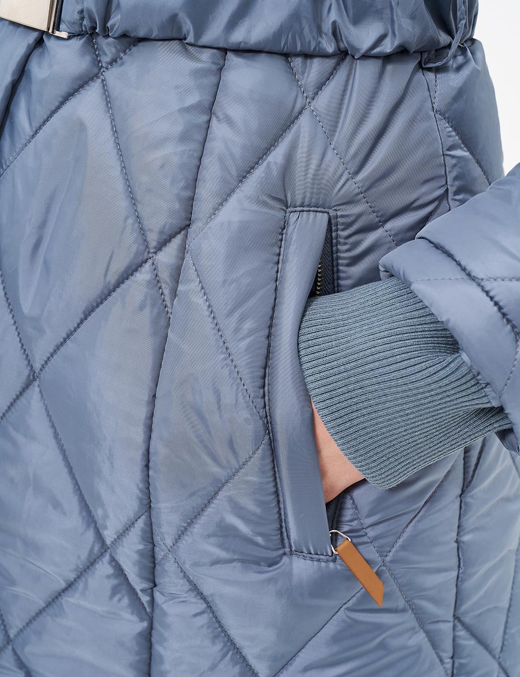 High Collar Zipper Detailed Quilted Anorak Coat Nefti