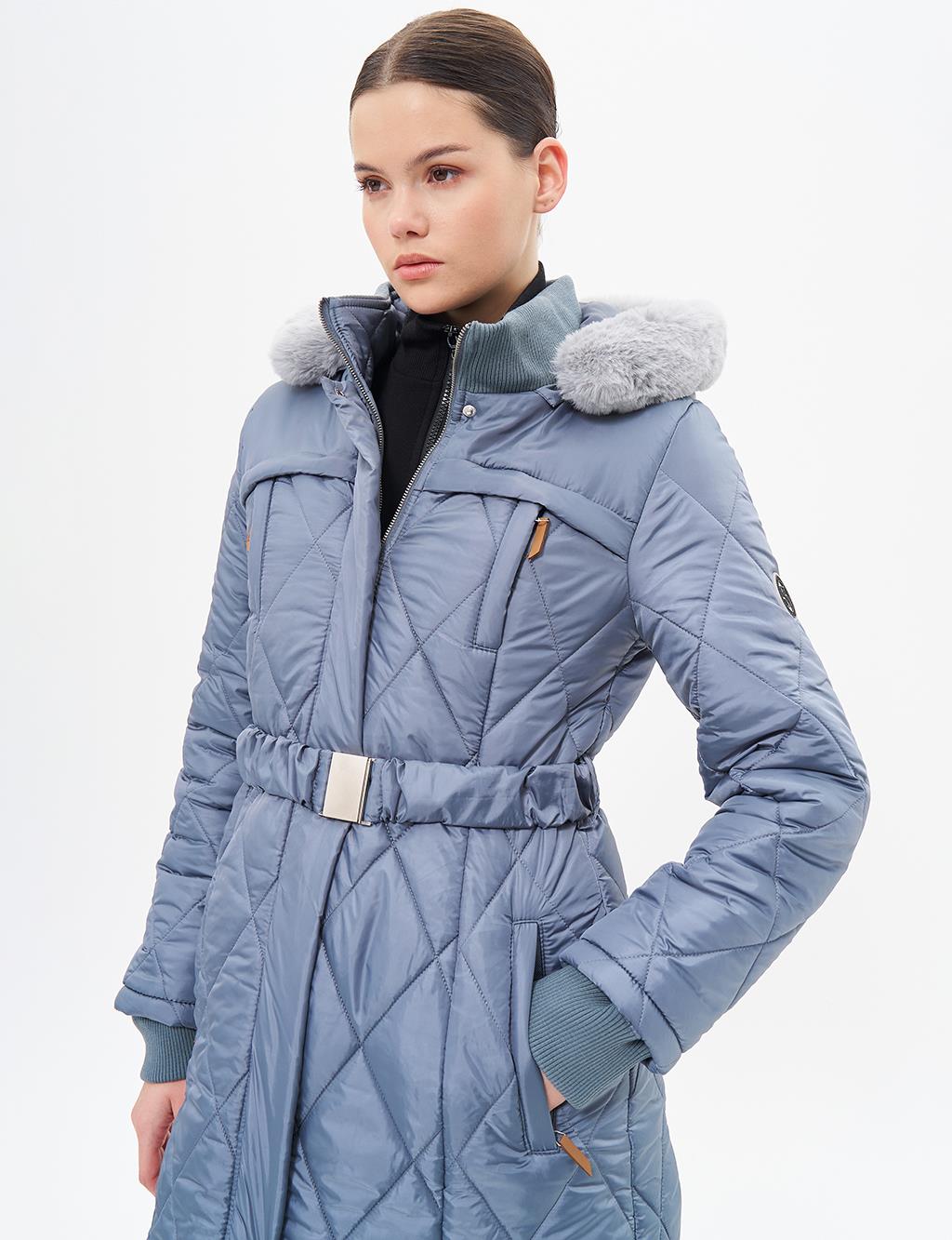 High Collar Zipper Detailed Quilted Anorak Coat Nefti