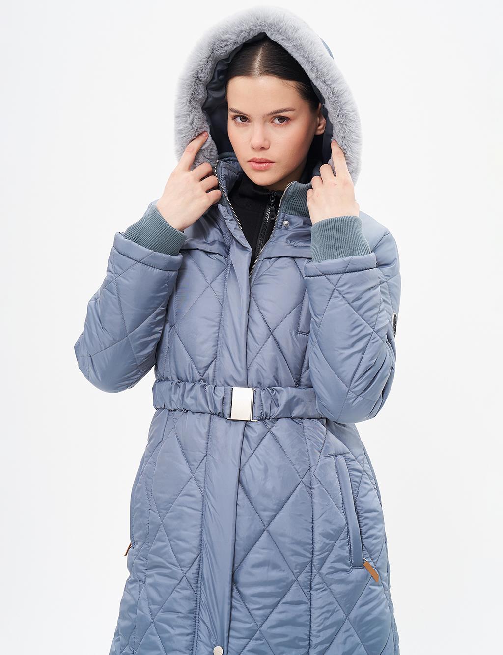 High Collar Zipper Detailed Quilted Anorak Coat Nefti