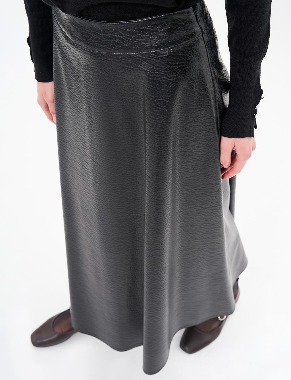 Faux Leather Flared Skirt Black