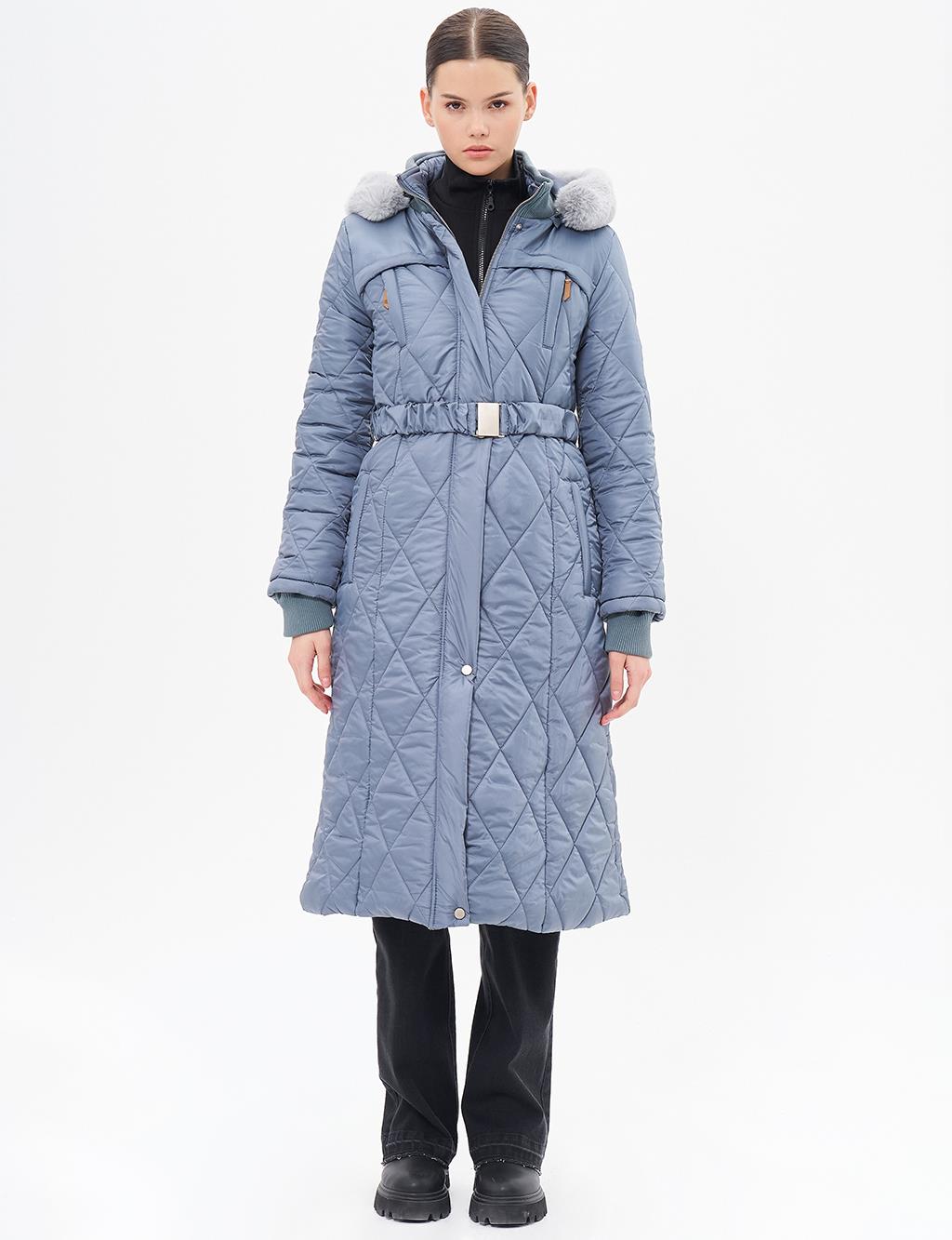 High Collar Zipper Detailed Quilted Anorak Coat Nefti