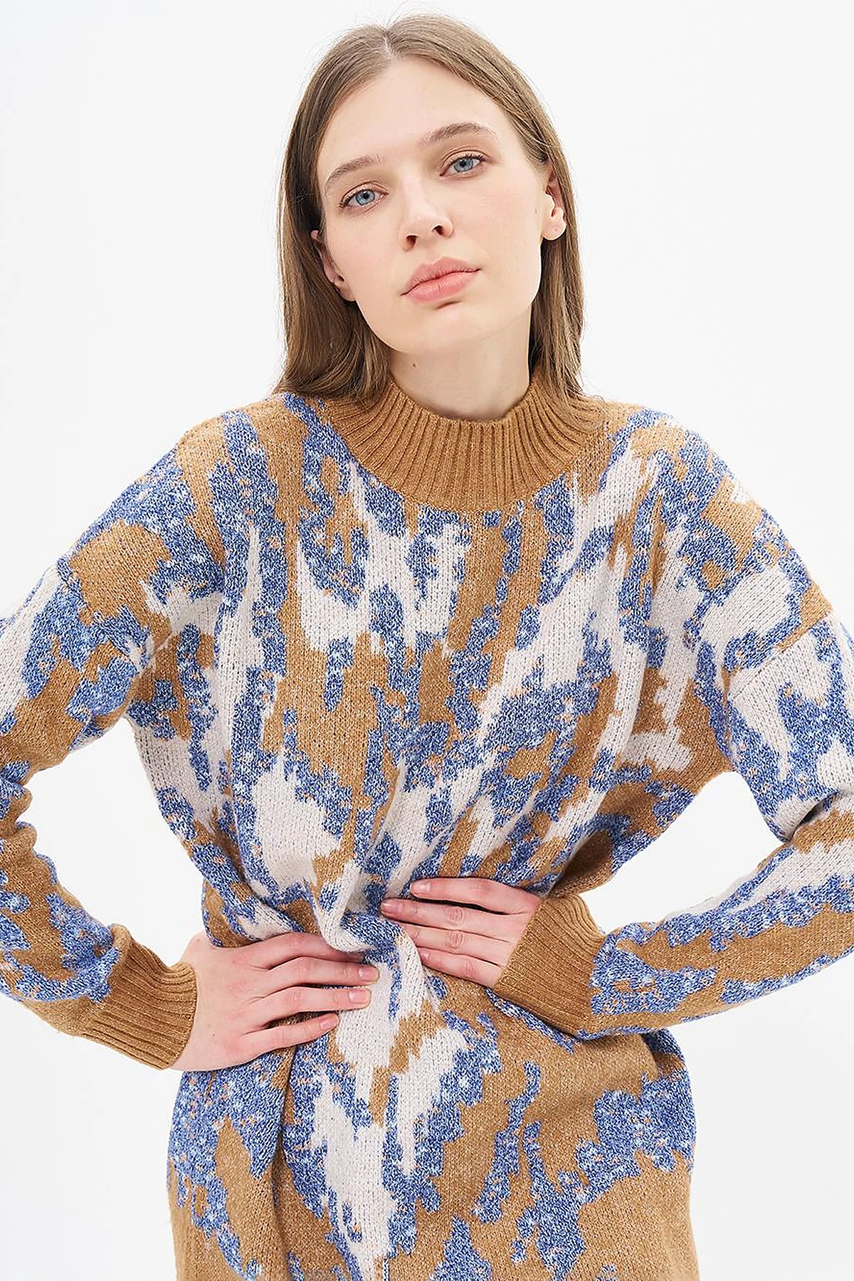 Abstract Patterned Knitwear Tunic Indigo 