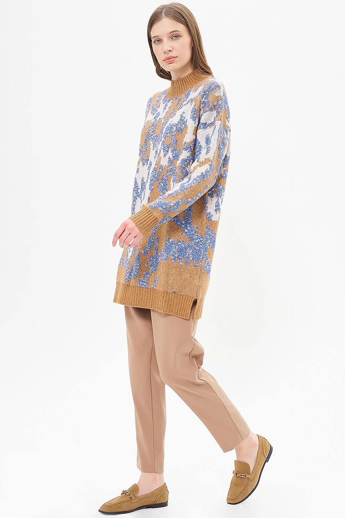 Abstract Patterned Knitwear Tunic Indigo 