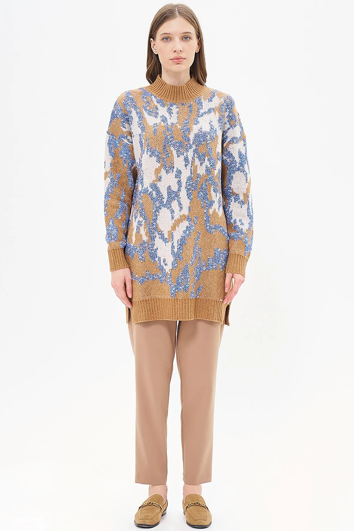 Abstract Patterned Knitwear Tunic Indigo 