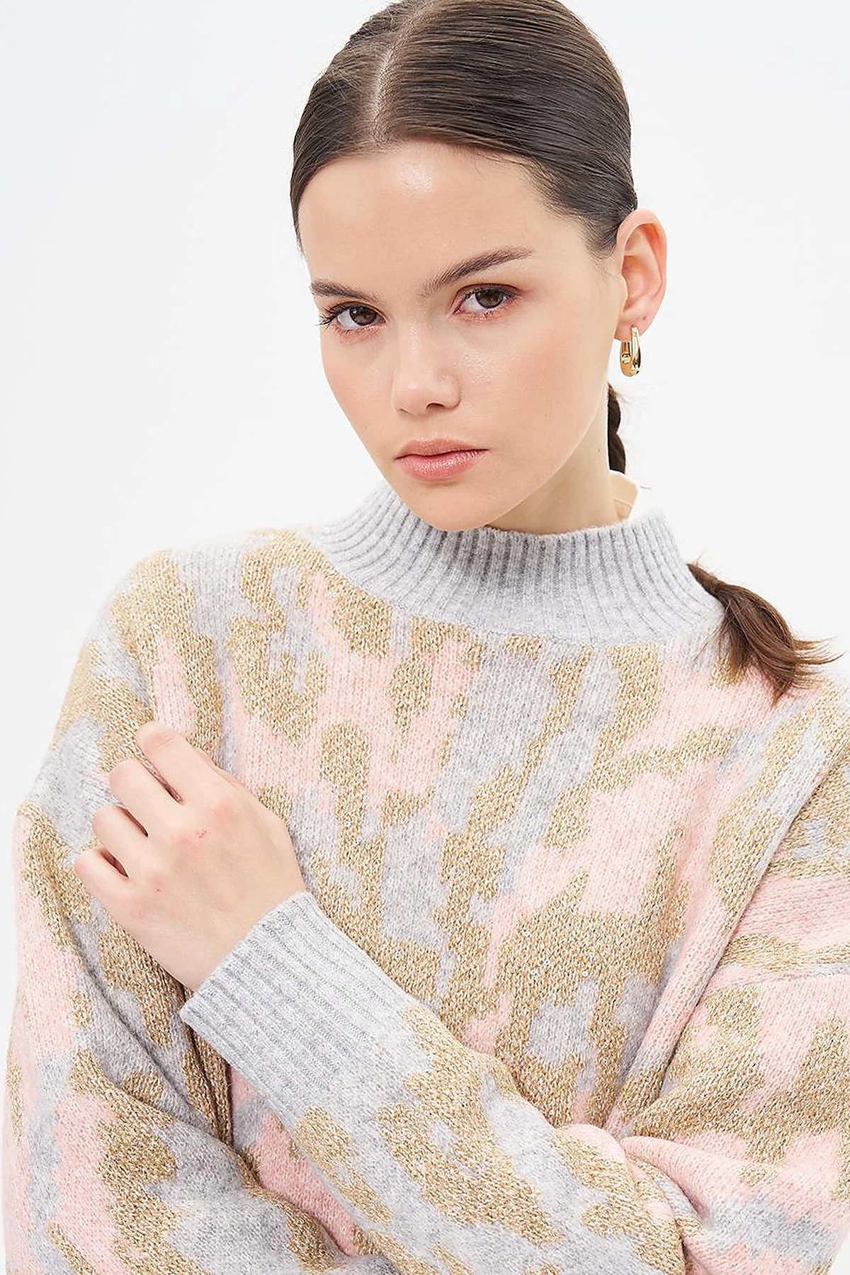 Abstract Patterned Knitwear Tunic Pink 
