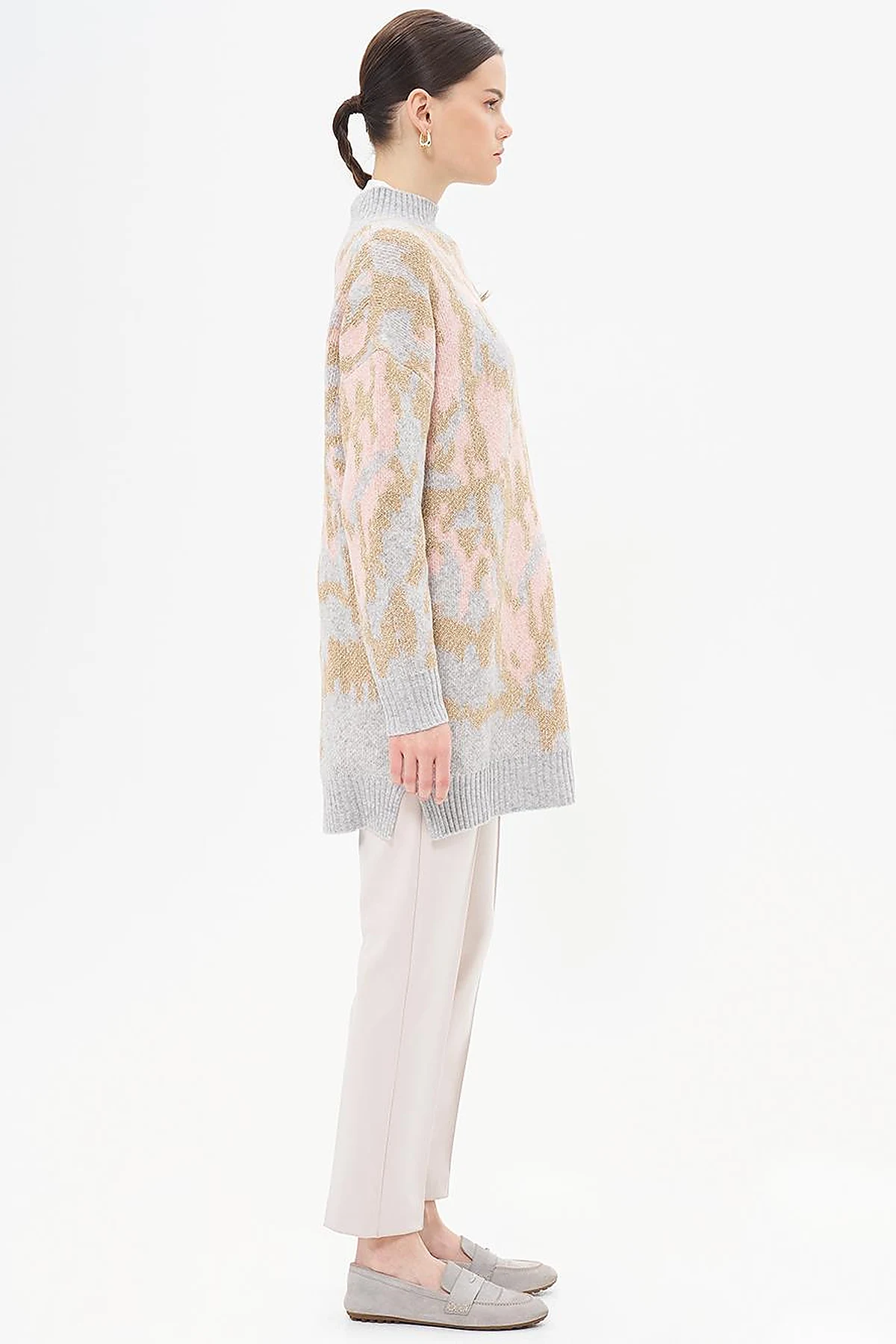 Abstract Patterned Knitwear Tunic Pink 