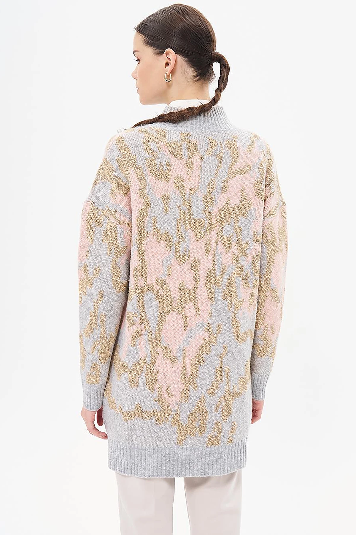 Abstract Patterned Knitwear Tunic Pink 