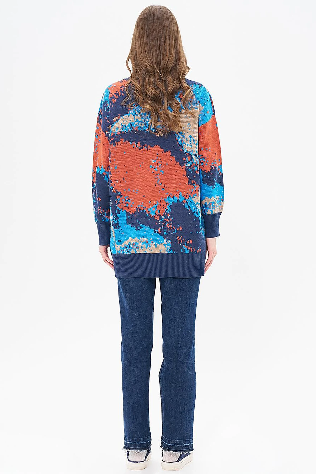 Abstract Patterned Half Turtleneck Knitwear Tunic Navy Blue